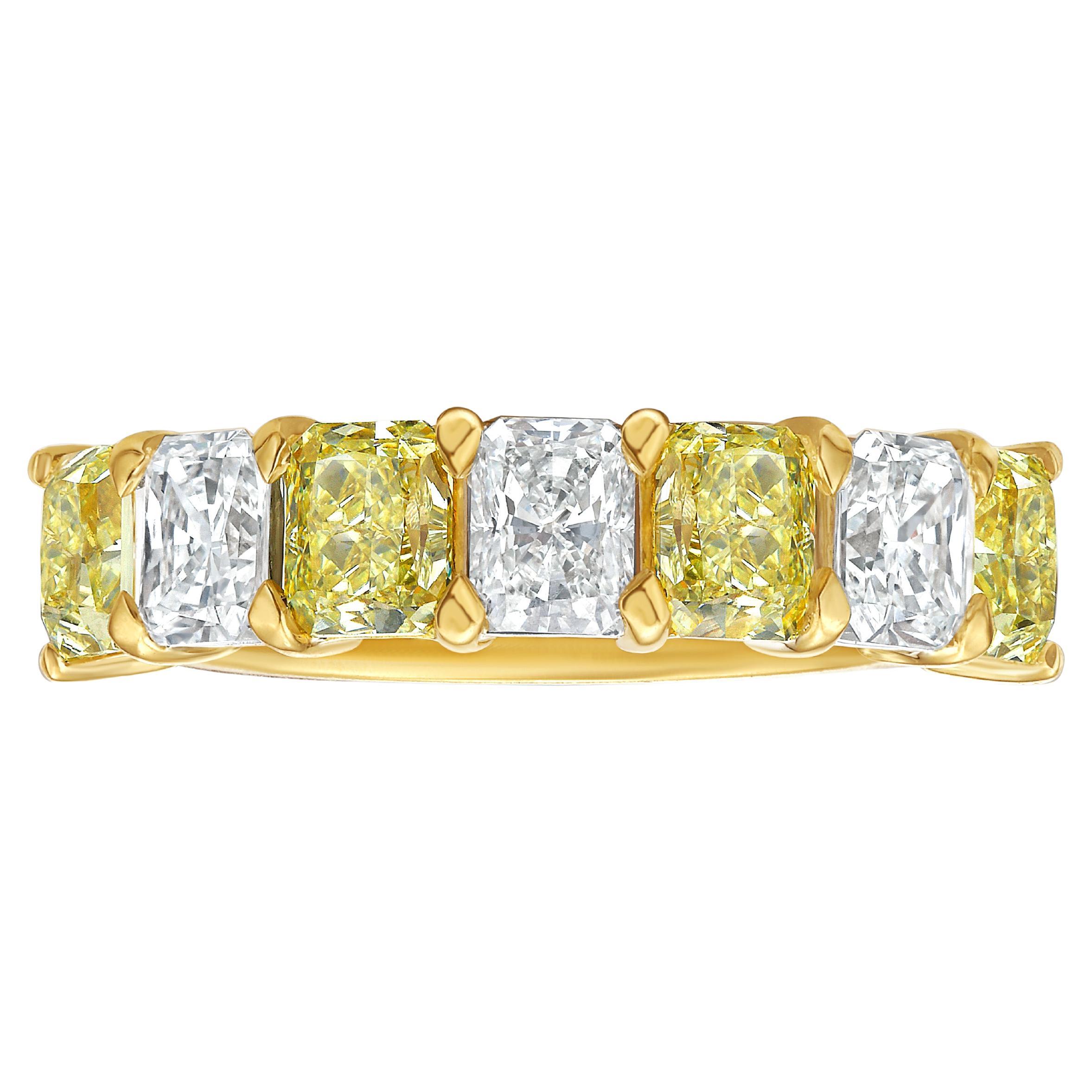 Alternating Fancy Yellow and White Elongated Radiant Diamond Half Eternity Band