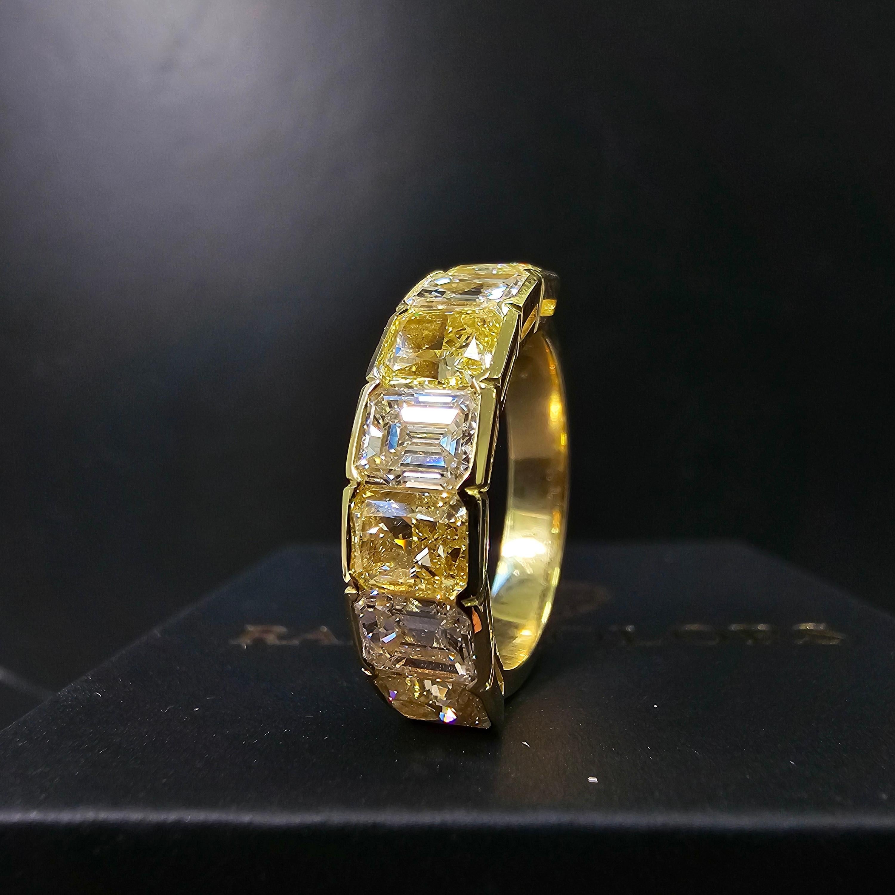 Halb-Eternity-Ring mit abwechselnd gelben und weißen Fancy-Diamanten () 4
