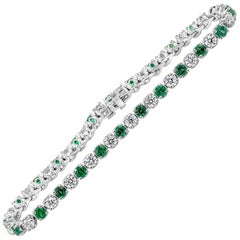 Roman Malakov Alternating Green Emerald and Diamond Tennis Bracelet