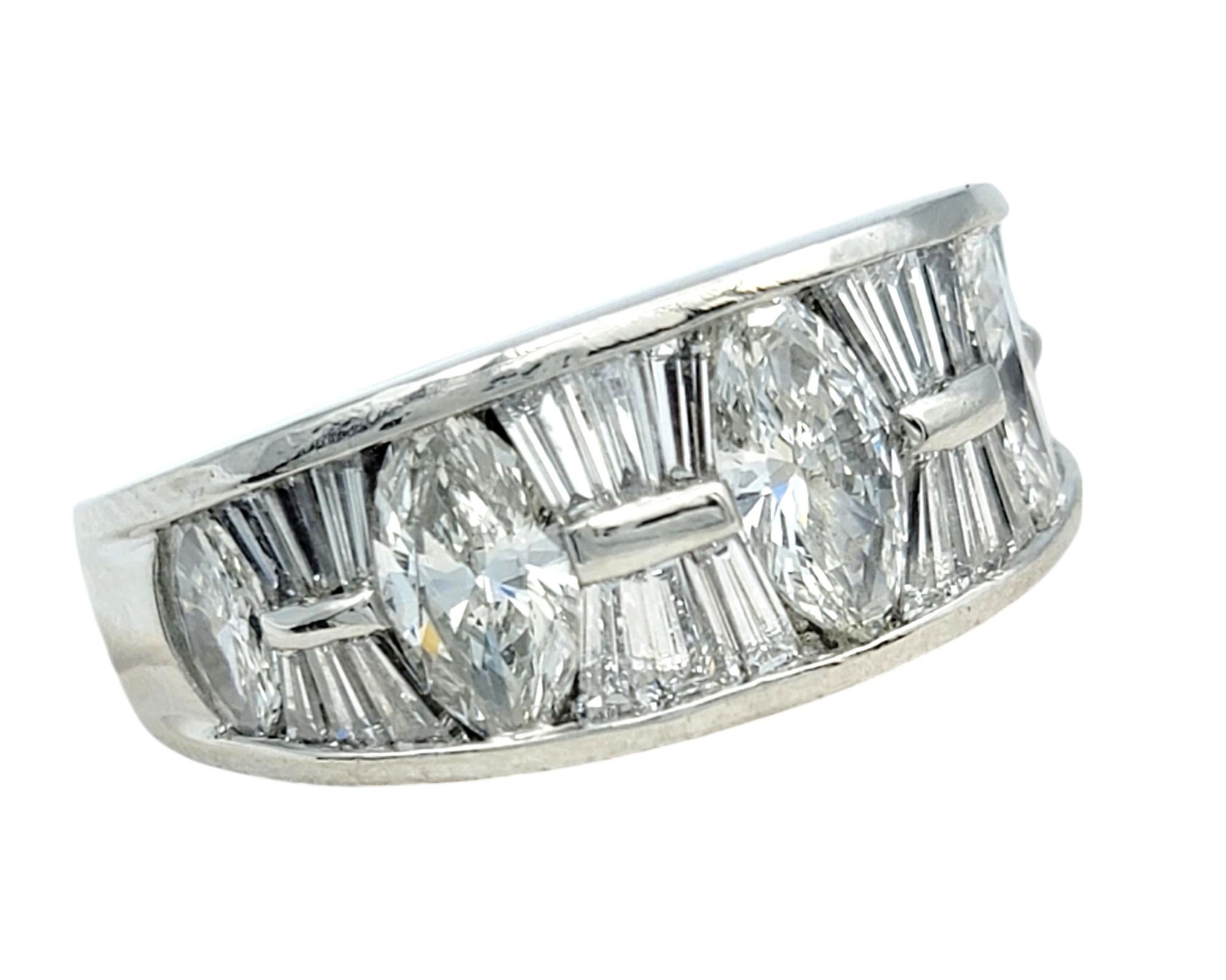Alternating Marquise and Baguette Cut Diamond Bang Ring in Polished Platinum In Good Condition For Sale In Scottsdale, AZ