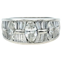 Diamant-Knallring mit abwechselndem Marquise- und Baguetteschliff aus poliertem Platin