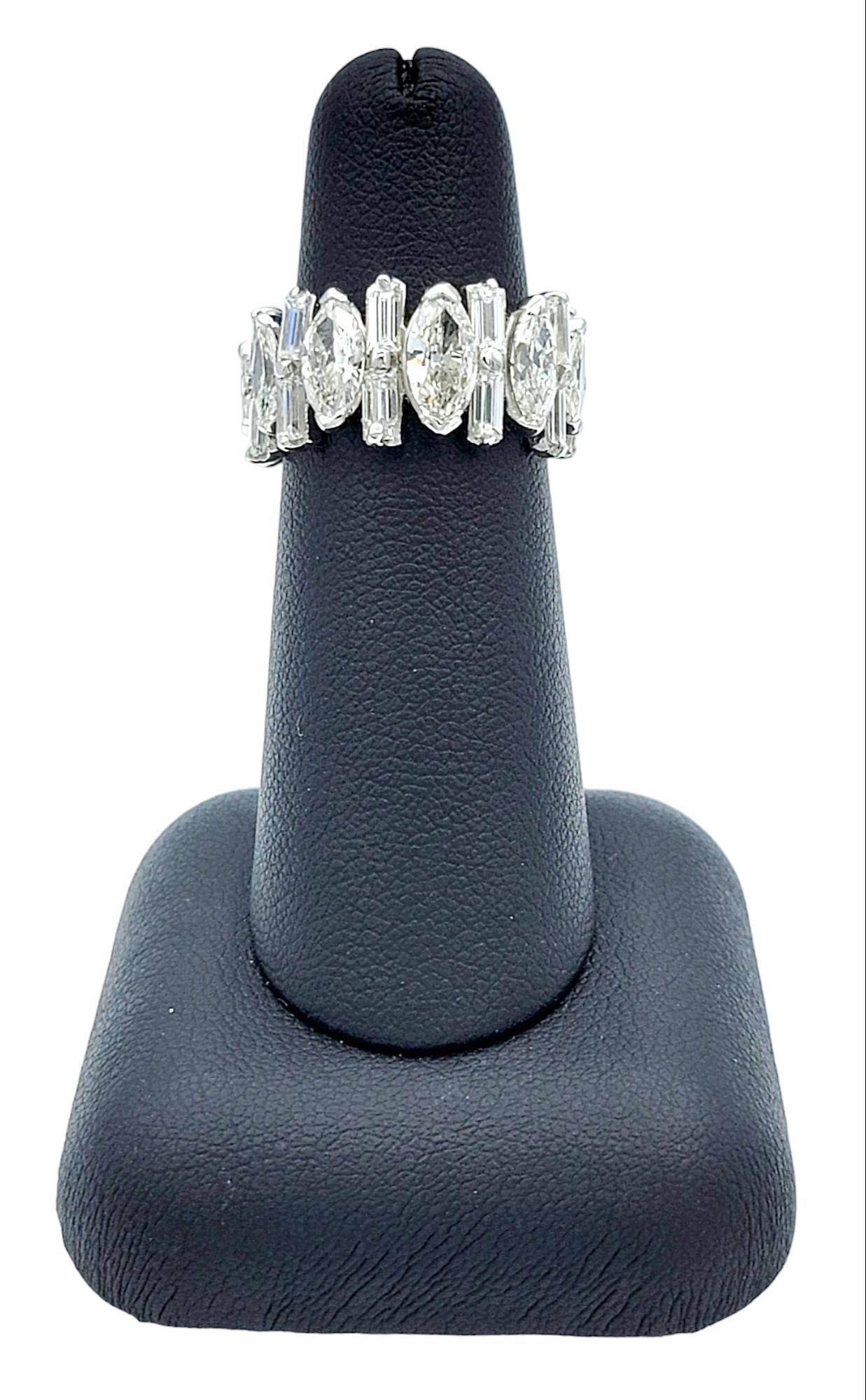 Alternating Marquise and Baguette Diamond Graduated Band Ring Set in Platinum For Sale 1
