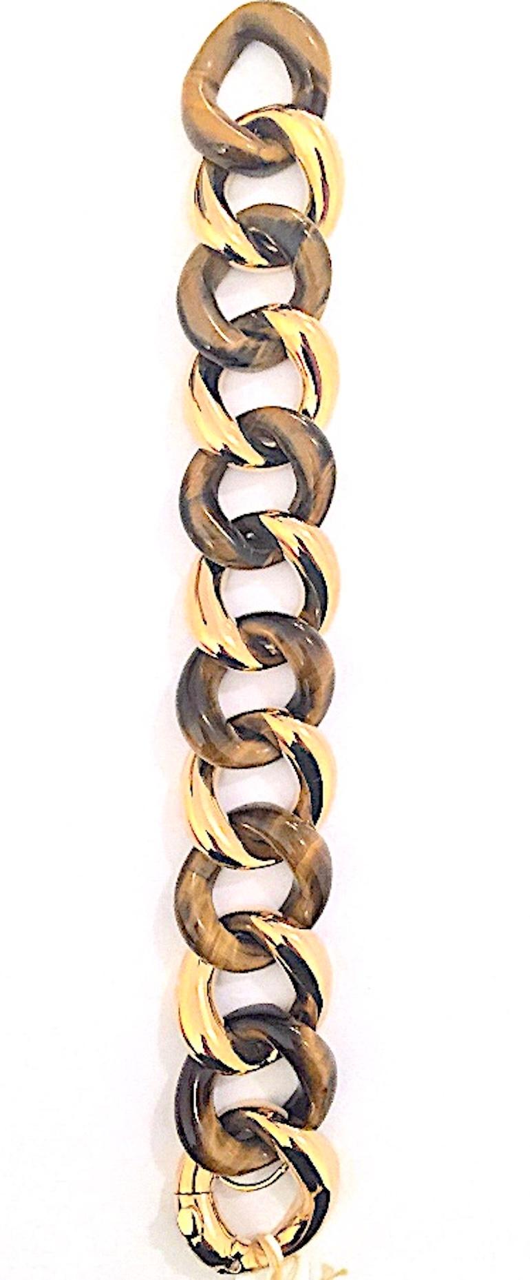 Alternating Multi Wood and Gold Curved Link Bracelet For Sale 6