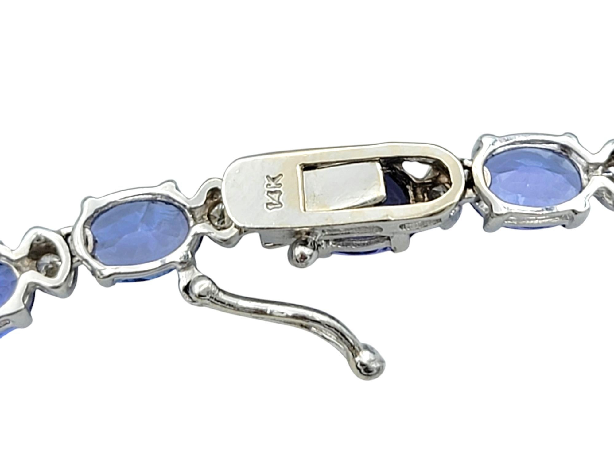 Alternating Oval Cut Tanzanite and Diamond Drop Necklace in 14 Karat White Gold For Sale 5