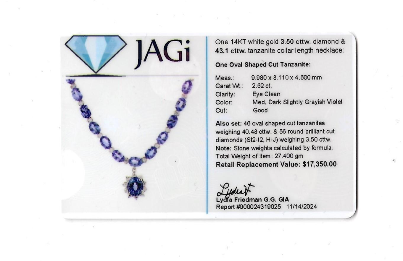 Alternating Oval Cut Tanzanite and Diamond Drop Necklace in 14 Karat White Gold For Sale 9