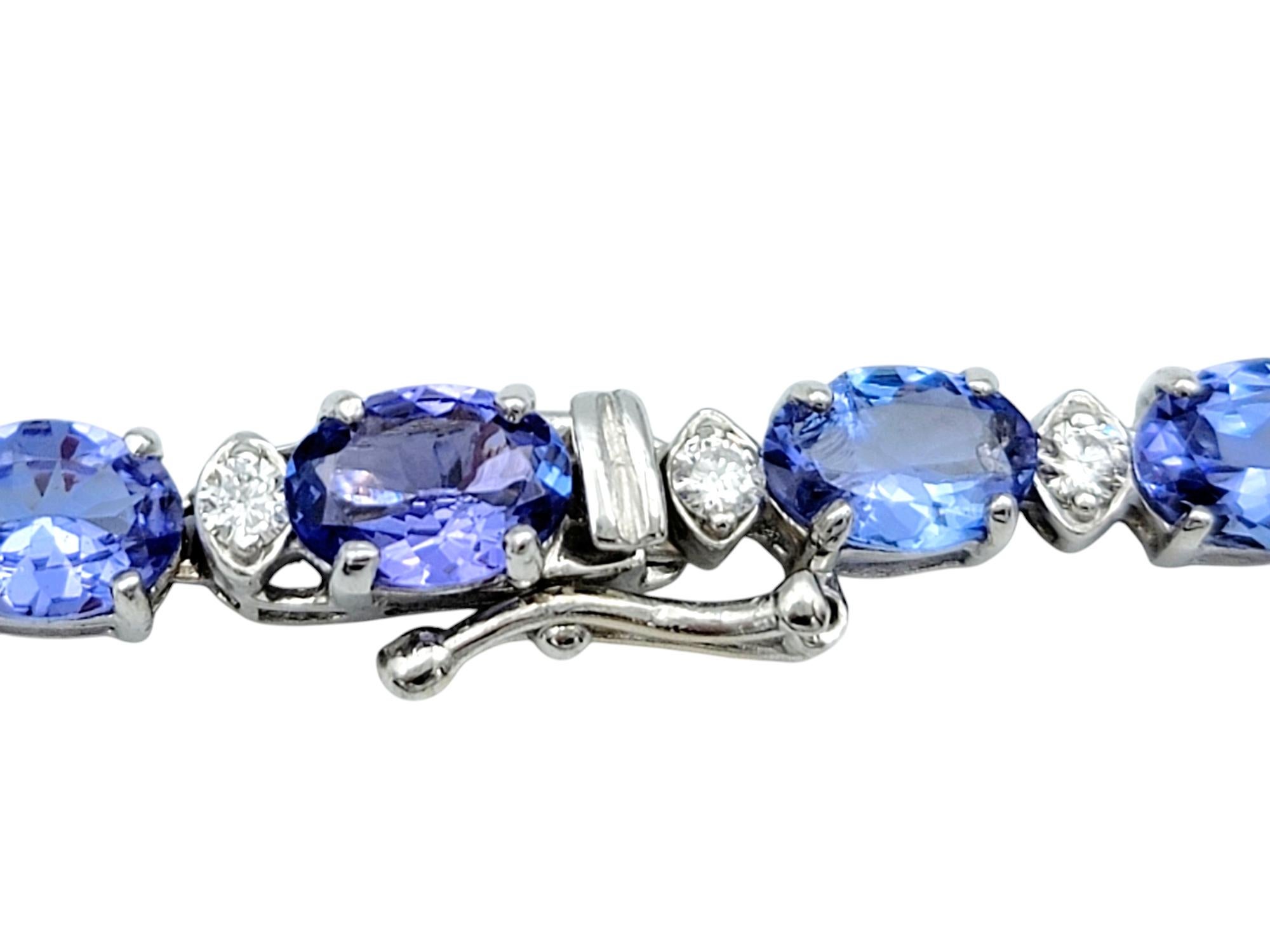 Alternating Oval Cut Tanzanite and Diamond Drop Necklace in 14 Karat White Gold For Sale 3