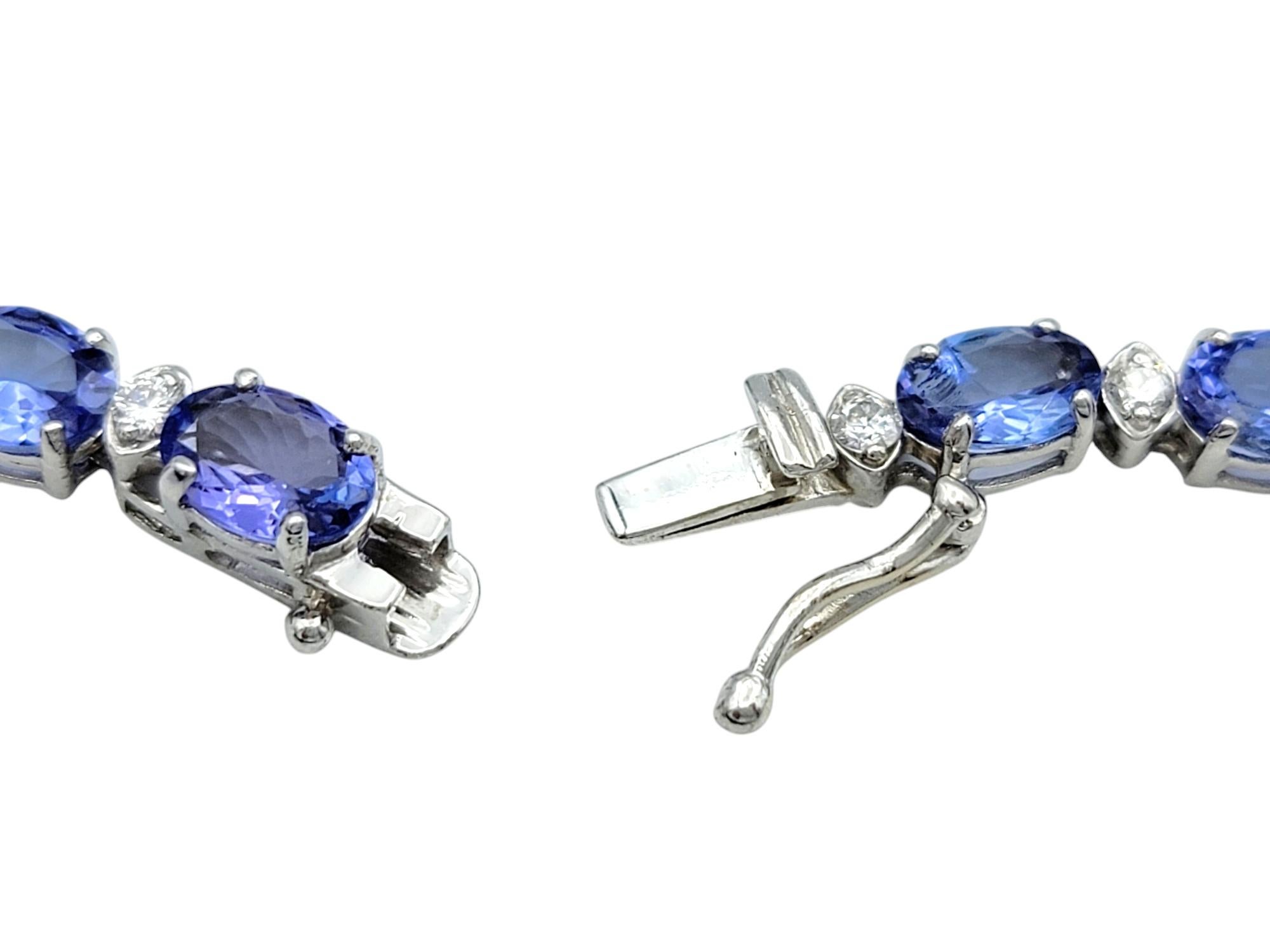 Alternating Oval Cut Tanzanite and Diamond Drop Necklace in 14 Karat White Gold For Sale 4