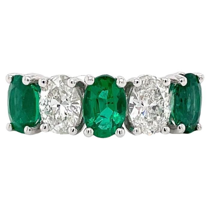 Alternating Oval Emerald & Diamond Ring in Platinum