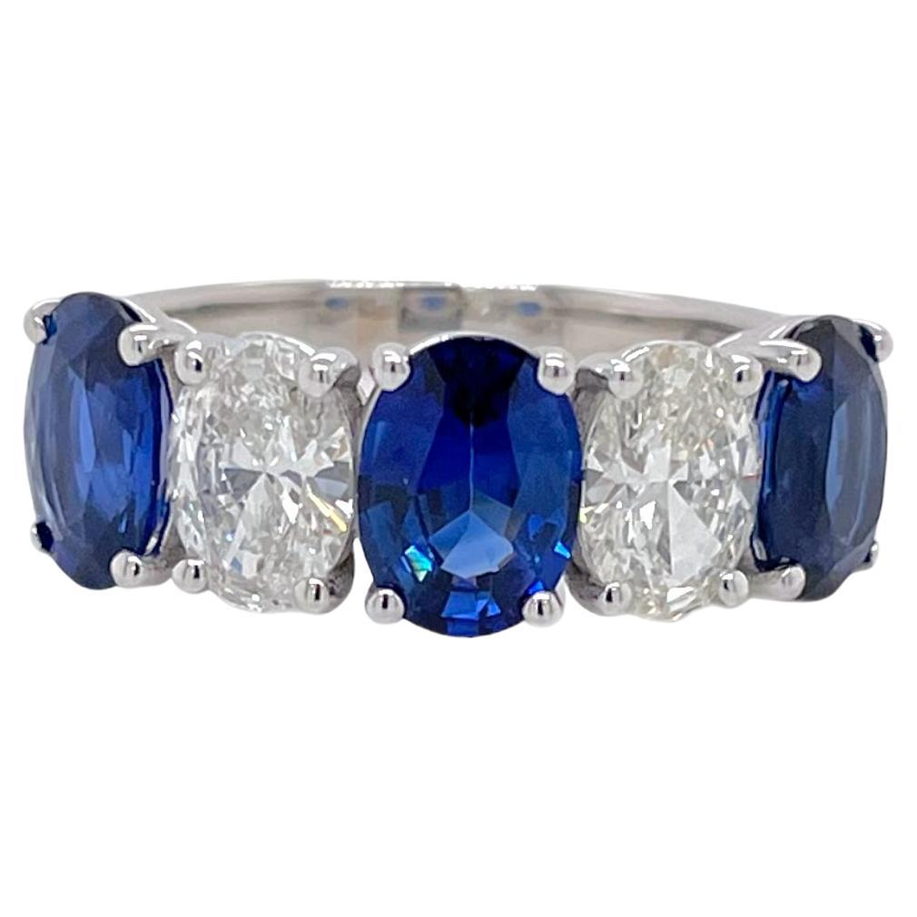 Alternating Oval Sapphire & Diamond Ring in 18k White Gold