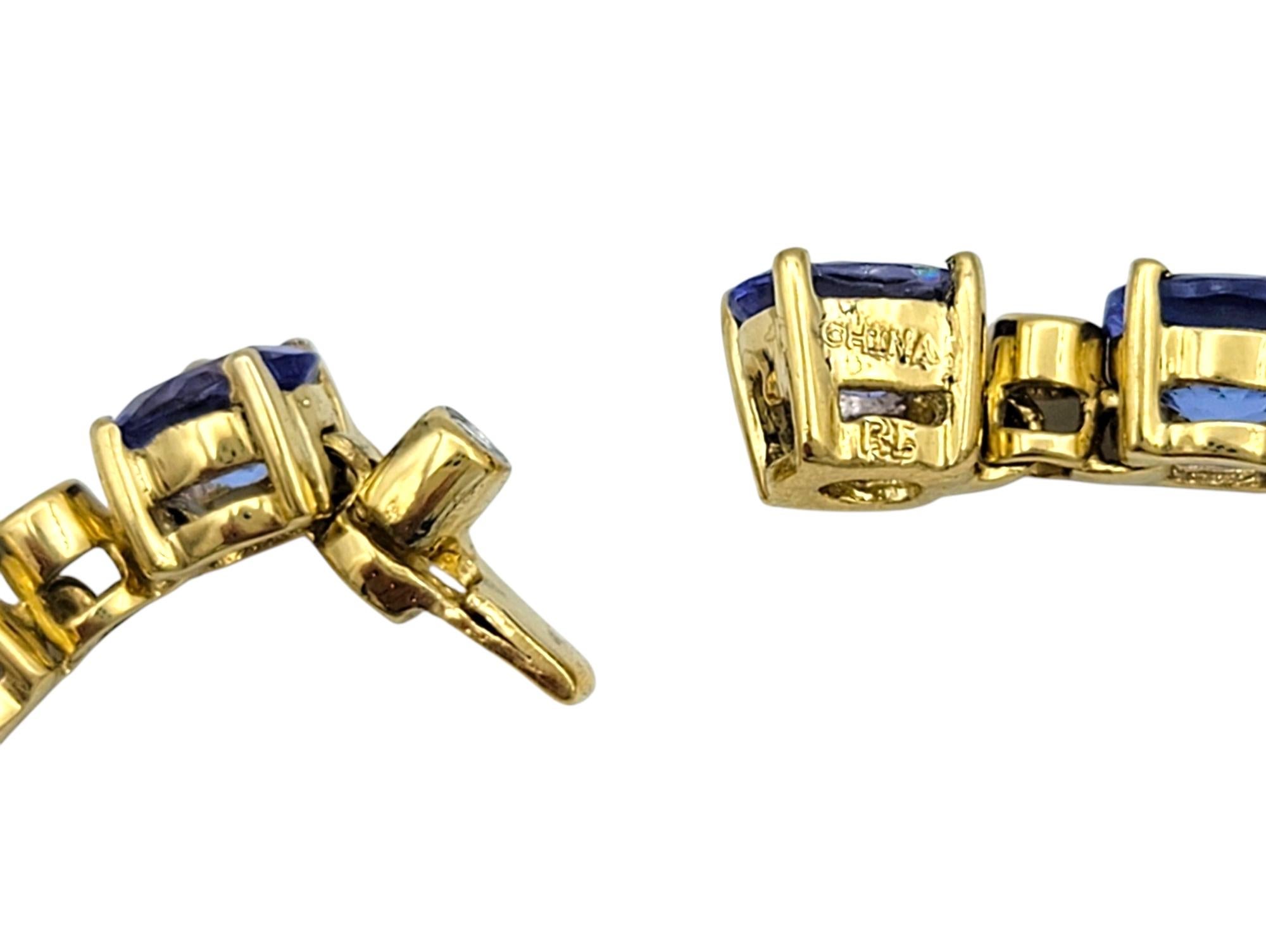 Bracelet en or jaune 18 carats alternant tanzanite ovale et diamants ronds Pour femmes en vente