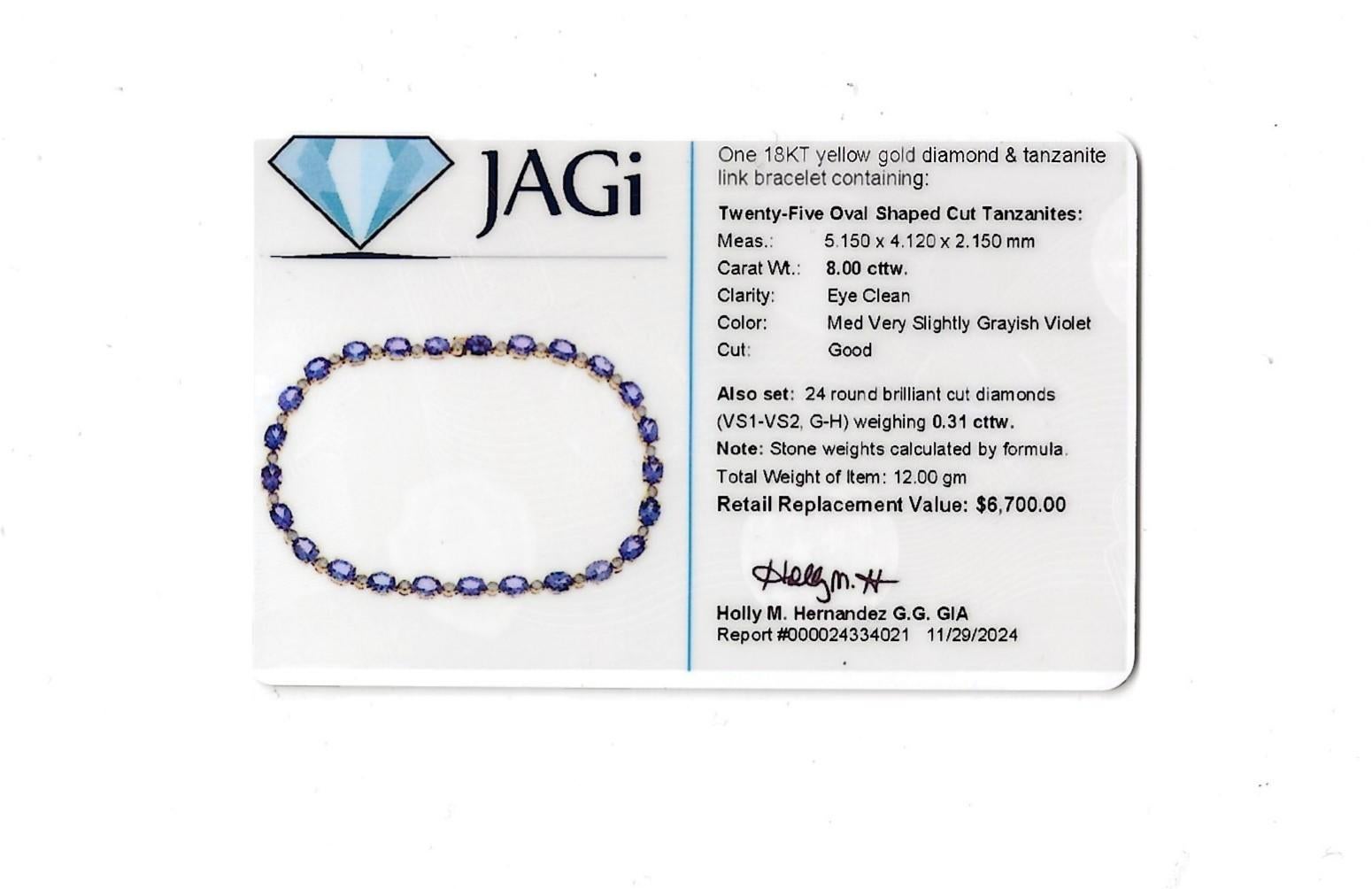 Bracelet en or jaune 18 carats alternant tanzanite ovale et diamants ronds en vente 3