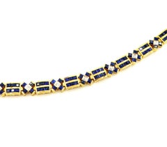 Alternating Parallel Cross Stitch Square Baguette Sapphire Diamond Gold Bracelet