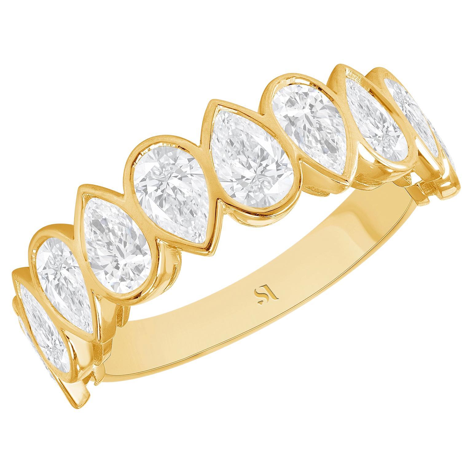 Alternating Pear shape Diamond 18k Gold Bezel Set Halfway Band, Anniversary Band For Sale