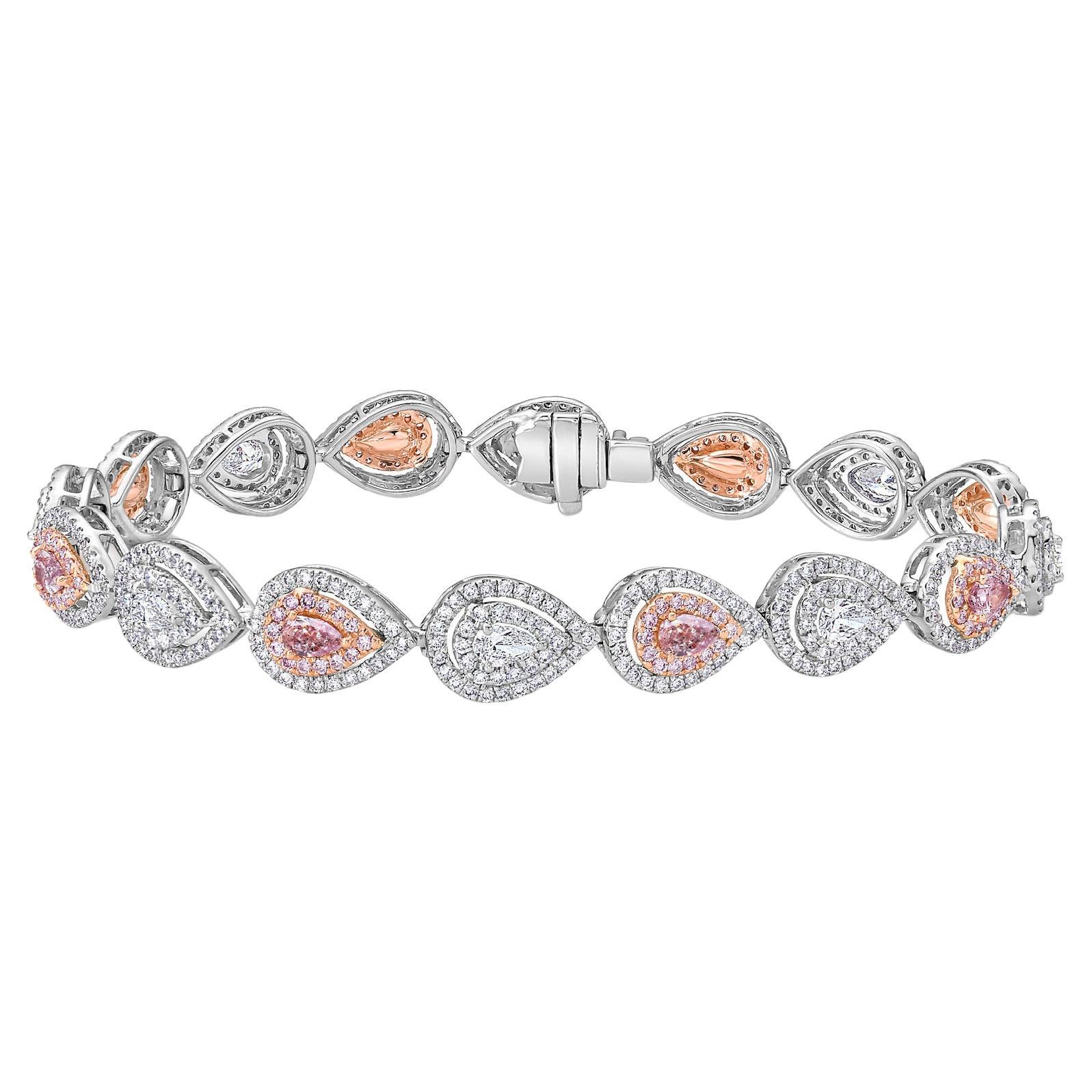 Alternating Pink and White Pear Shape Diamond Bracelet For Sale
