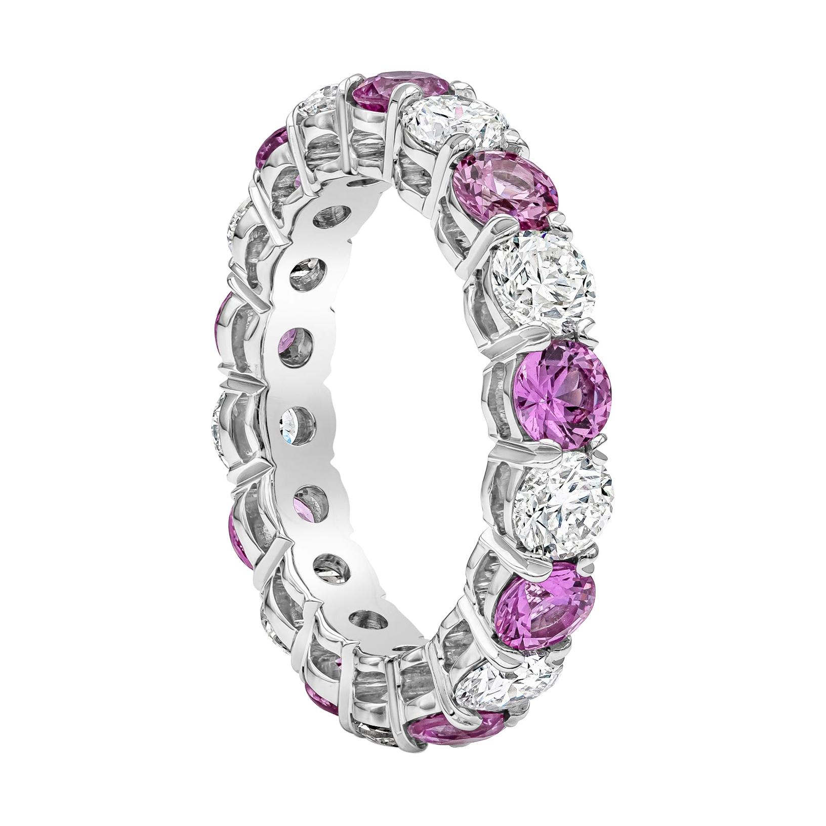 4.58 Carats Total Alternating Pink Sapphire and Diamond Eternity Wedding Band For Sale