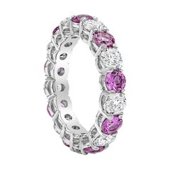 Alliance d'éternité alternant saphirs roses et diamants de 4,58 carats au total