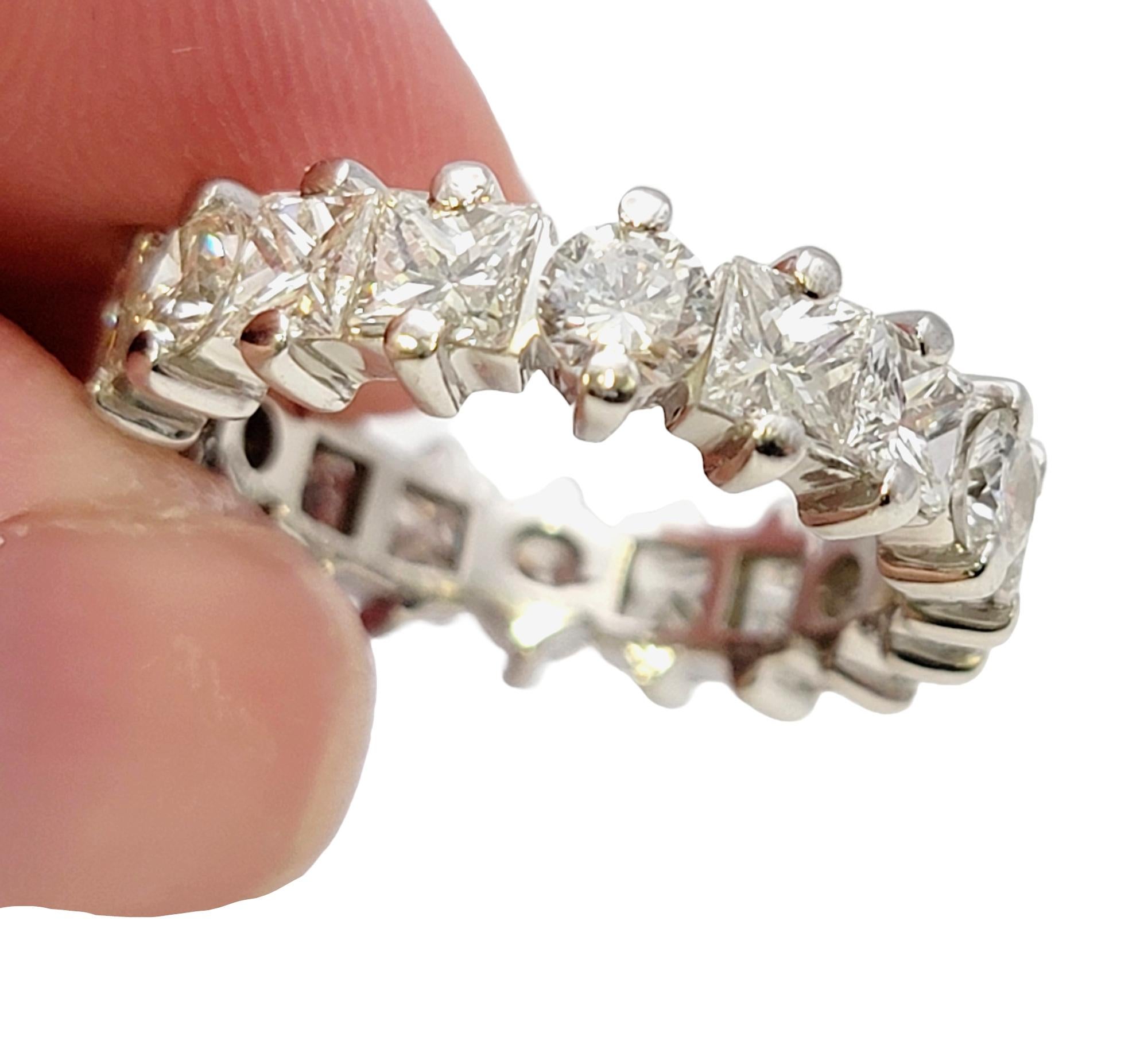 Alternating Princess and Round Cut Diamond Eternity Band Ring in Platinum 5.75 For Sale 5