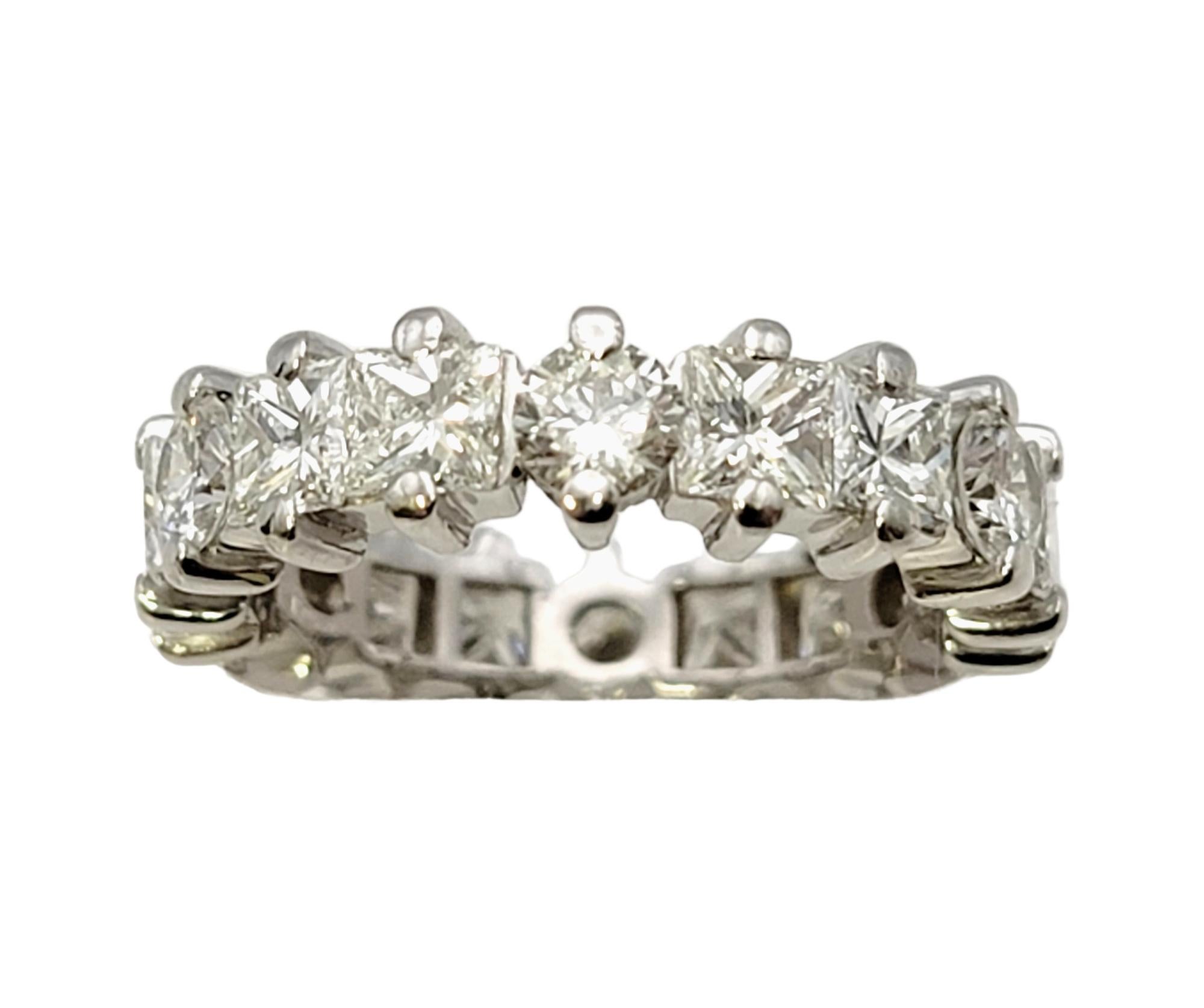 Alternating Princess and Round Cut Diamond Eternity Band Ring in Platinum 5.75 In Good Condition For Sale In Scottsdale, AZ