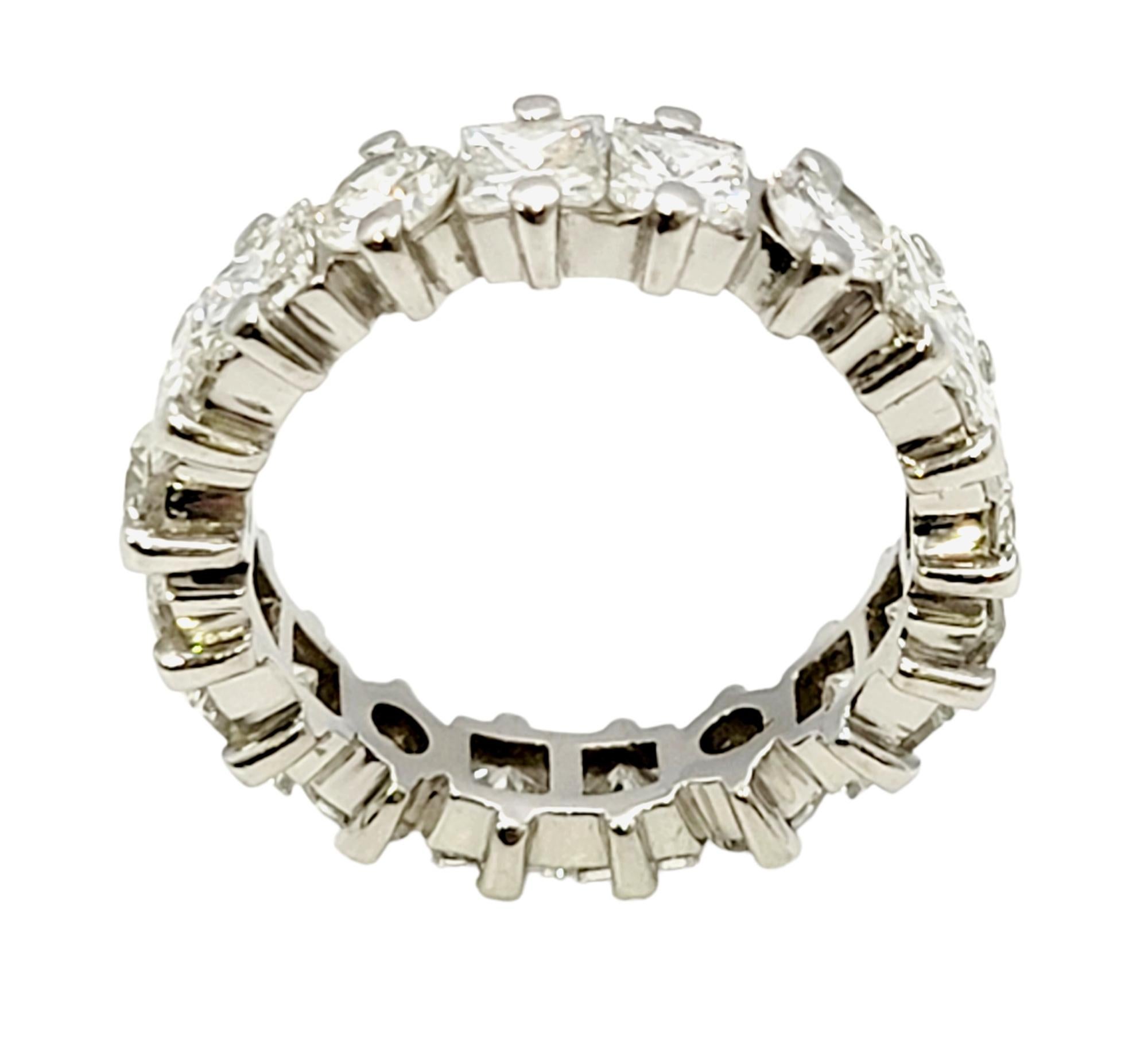 Alternating Princess and Round Cut Diamond Eternity Band Ring in Platinum 5.75 For Sale 2
