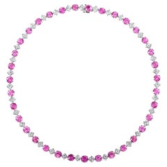 Alternating Purple-Pink Sapphire and Diamond Line Necklace in Platinum