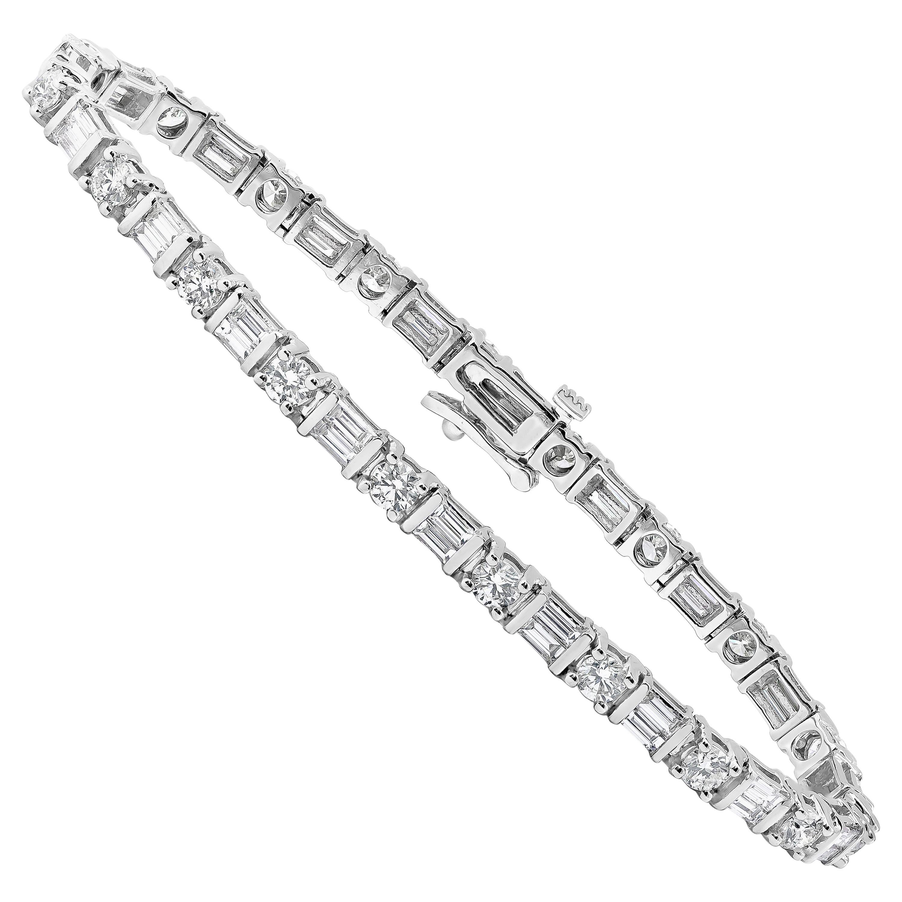 Roman Malakov 5.82 Carats Total Alternating Mixed Cut Diamond Tennis Bracelet  For Sale