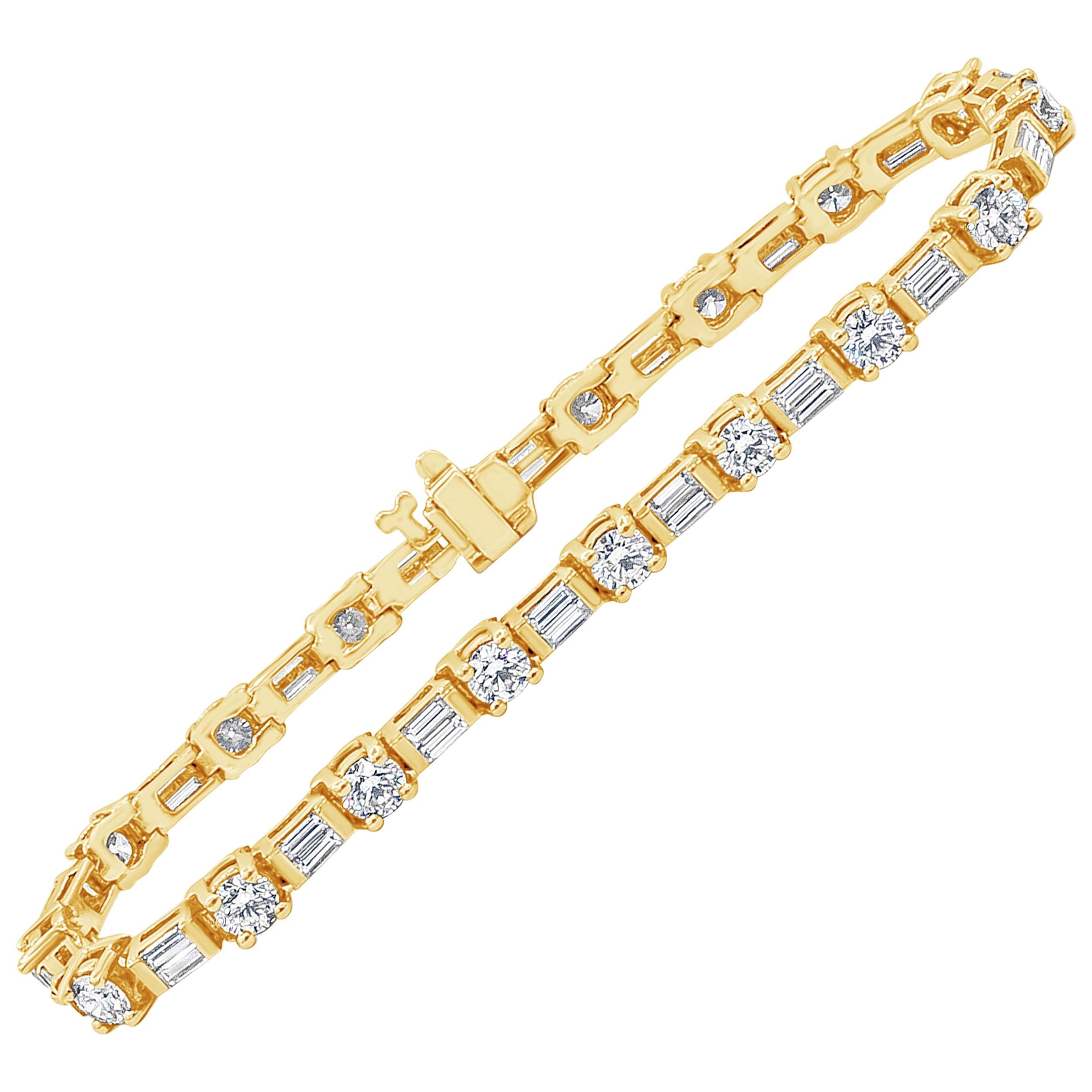 Roman Malakov 7.50 Carats Total Alternating Mixed Cut Diamonds Tennis Bracelet For Sale