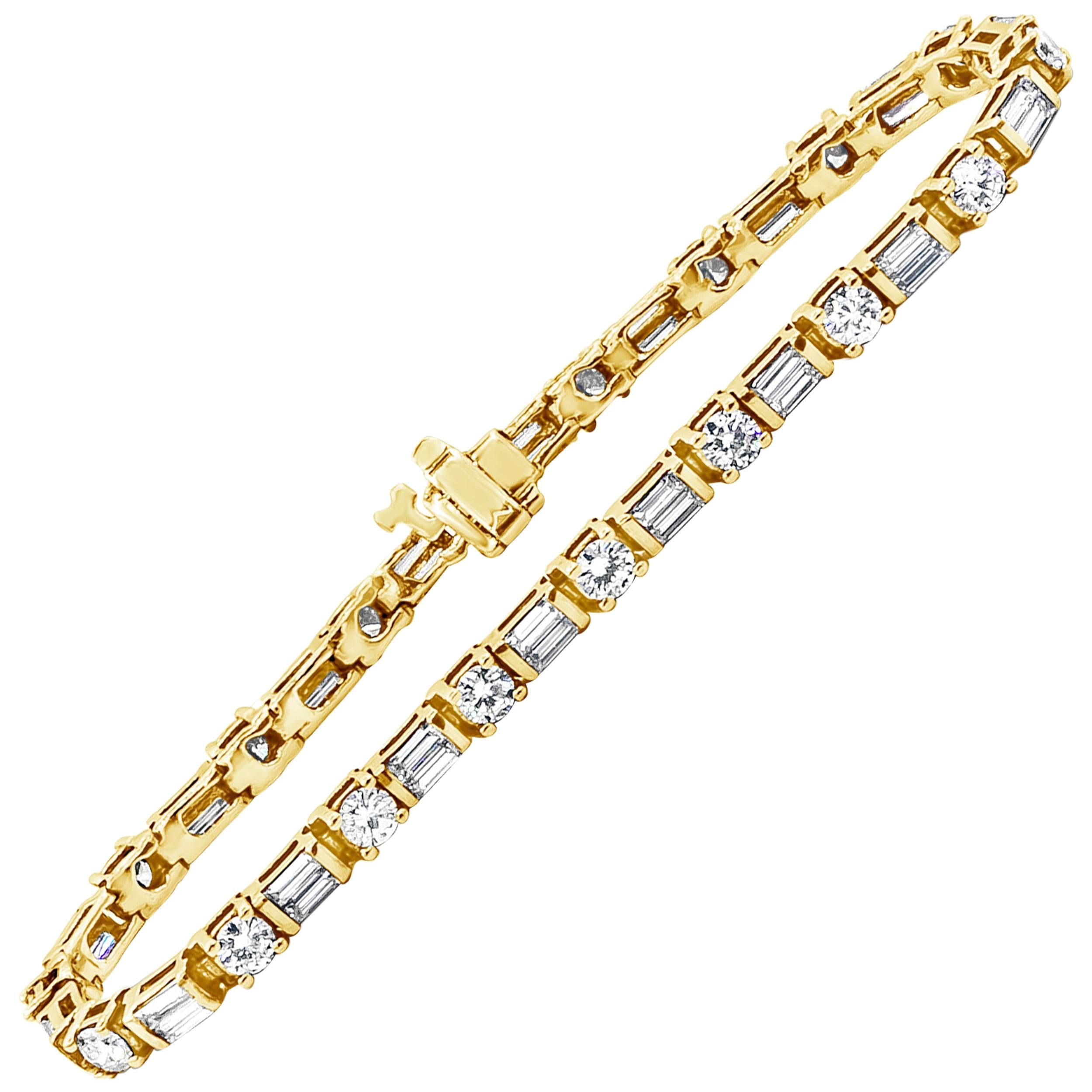 Roman Malakov 5.16 Carats Total Mixed Cut Alternating Diamond Tennis Bracelet For Sale