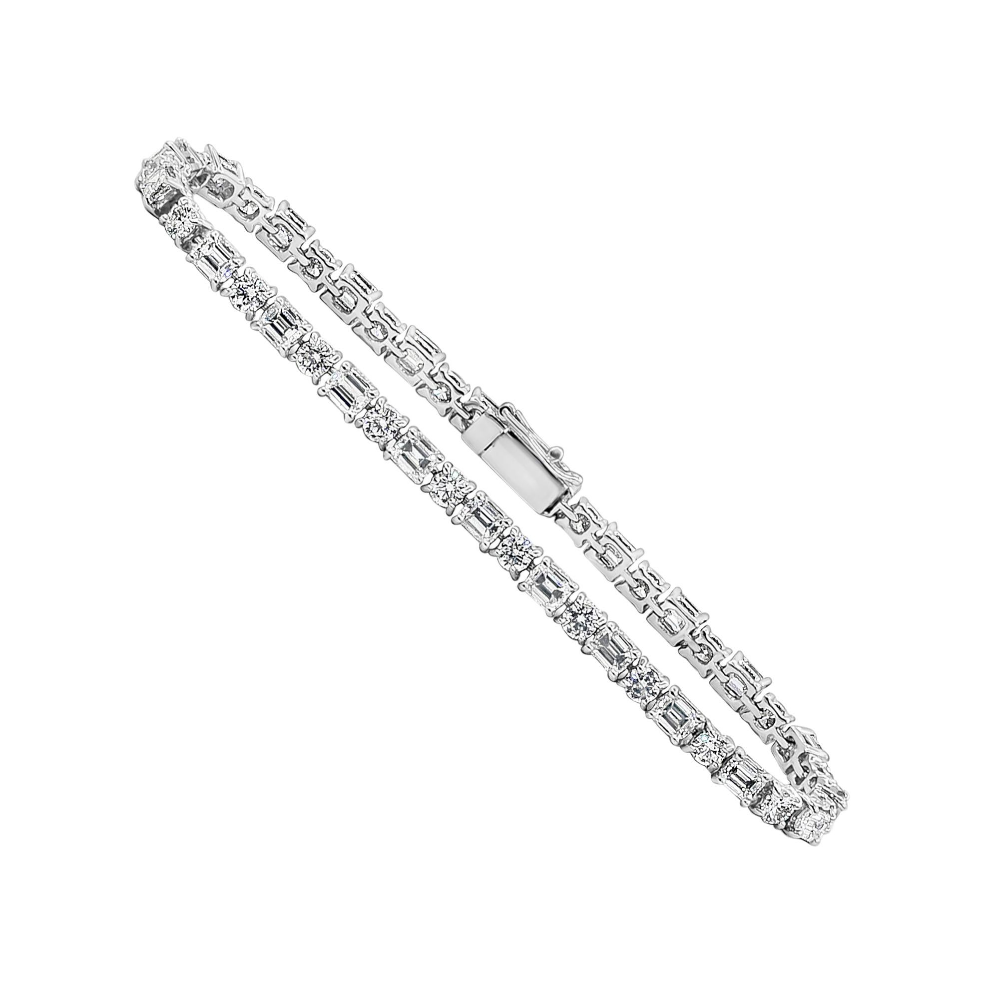Roman Malakov 6.60 Carats Total Mixed Cut Alternating Diamond Tennis Bracelet For Sale