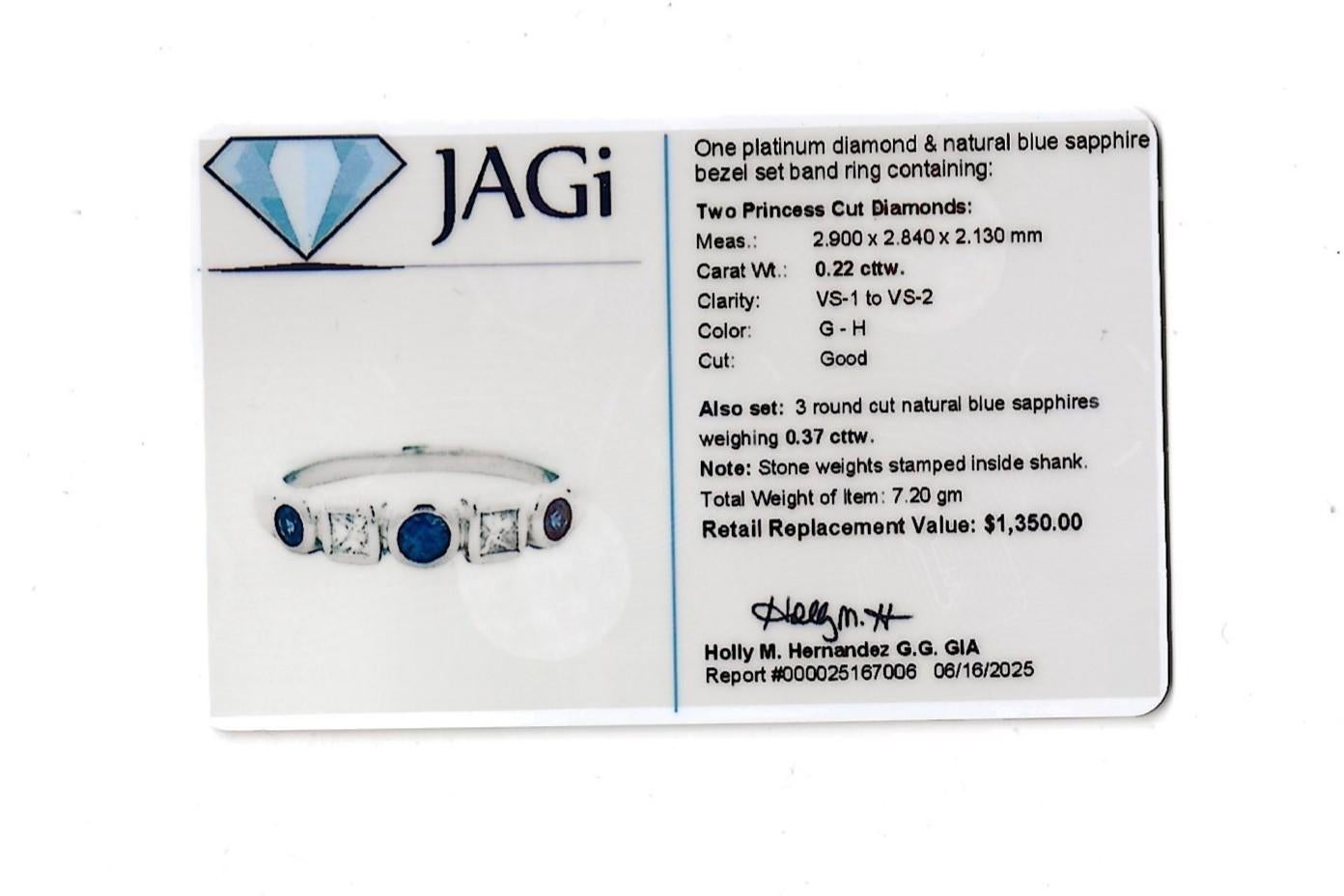 Abwechselnd runder blauer Saphir und Diamant im Prinzessinnenschliff Ring aus Platin im Angebot 5
