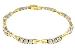 Alternating Round Diamond and Elongated X Link Bracelet in 18 Karat Yellow Gold