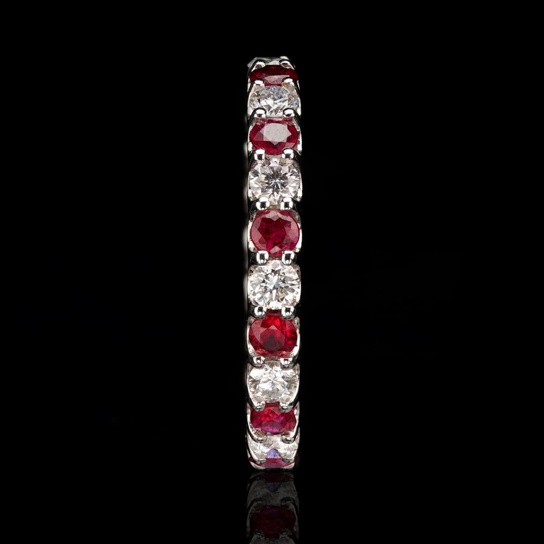Round Cut Alternating Rubies and Diamonds Eternity Band For Sale