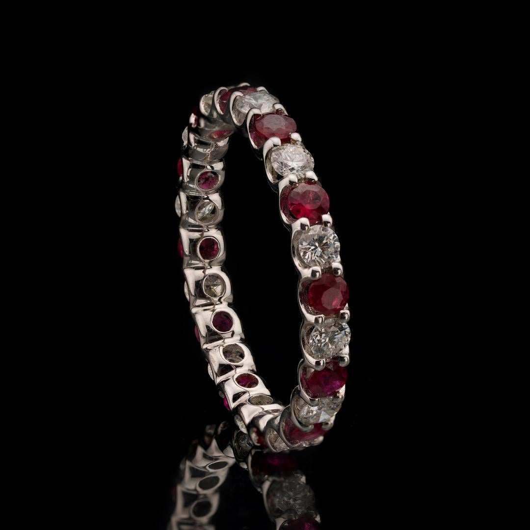 Alternating Rubies and Diamonds Eternity Band In New Condition For Sale In New York, NY