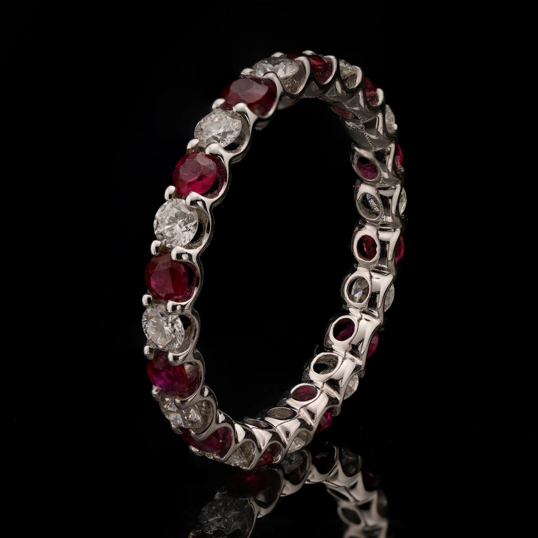 Women's Alternating Rubies and Diamonds Eternity Band For Sale