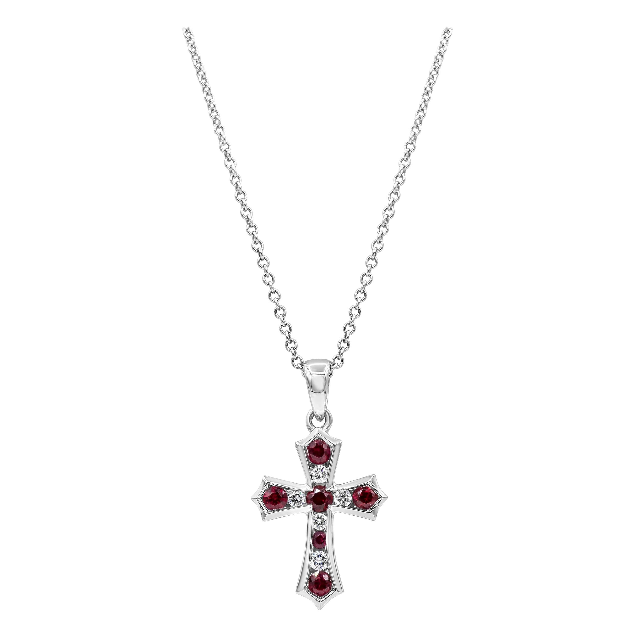 Alternating Ruby and Diamond Cross Pendant Necklace at 1stDibs