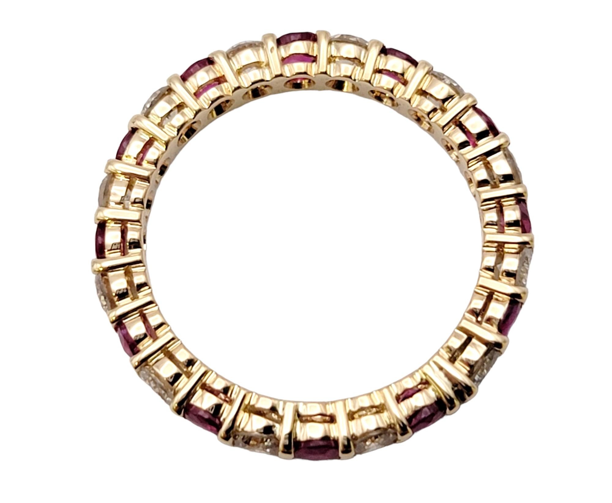 Round Cut Alternating Ruby and Diamond Eternity Band Ring in 14 Karat Yellow Gold Size 6 For Sale