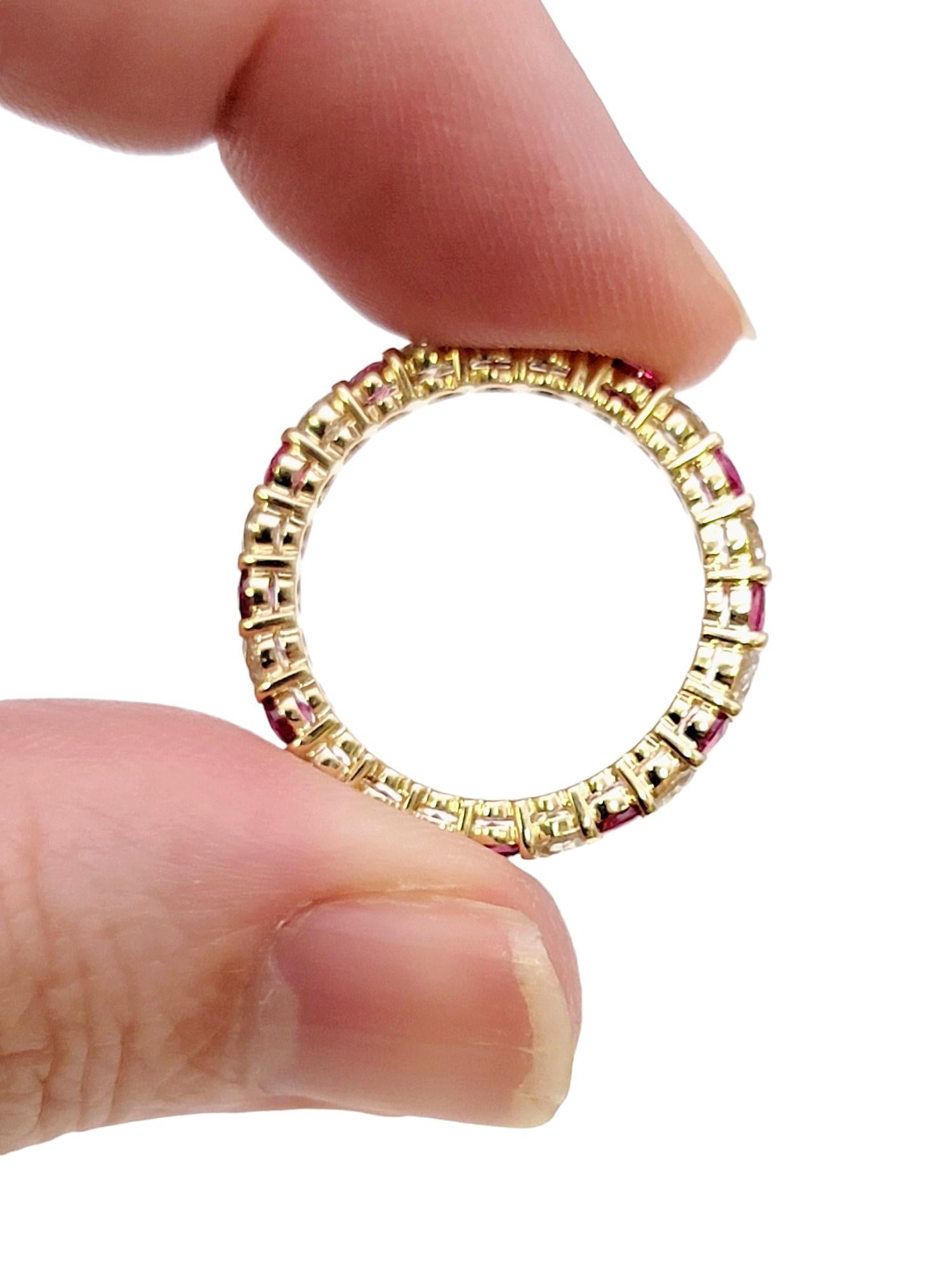 Women's Alternating Ruby and Diamond Eternity Band Ring in 14 Karat Yellow Gold Size 6 For Sale
