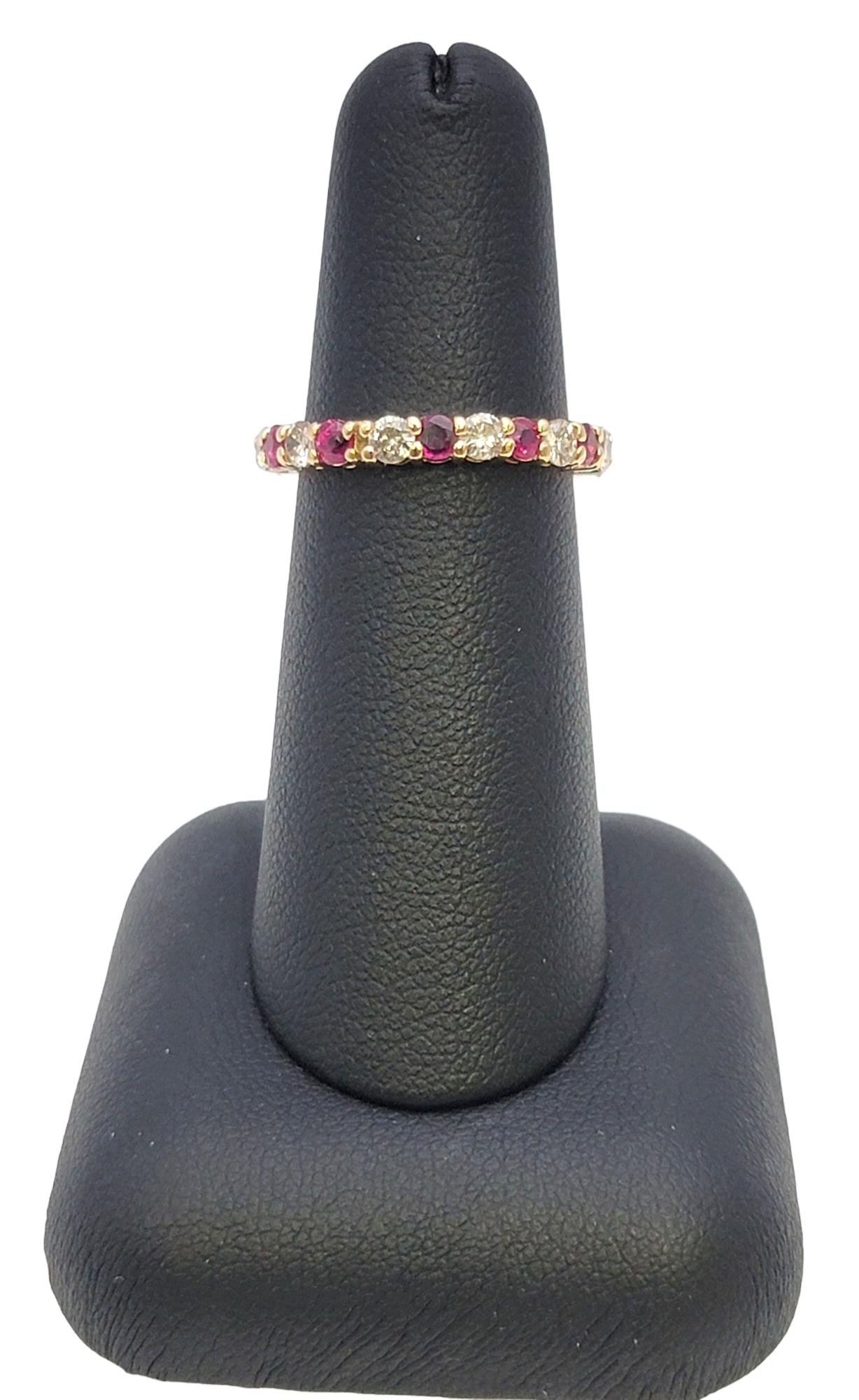 Alternating Ruby and Diamond Eternity Band Ring in 14 Karat Yellow Gold Size 6 For Sale 2