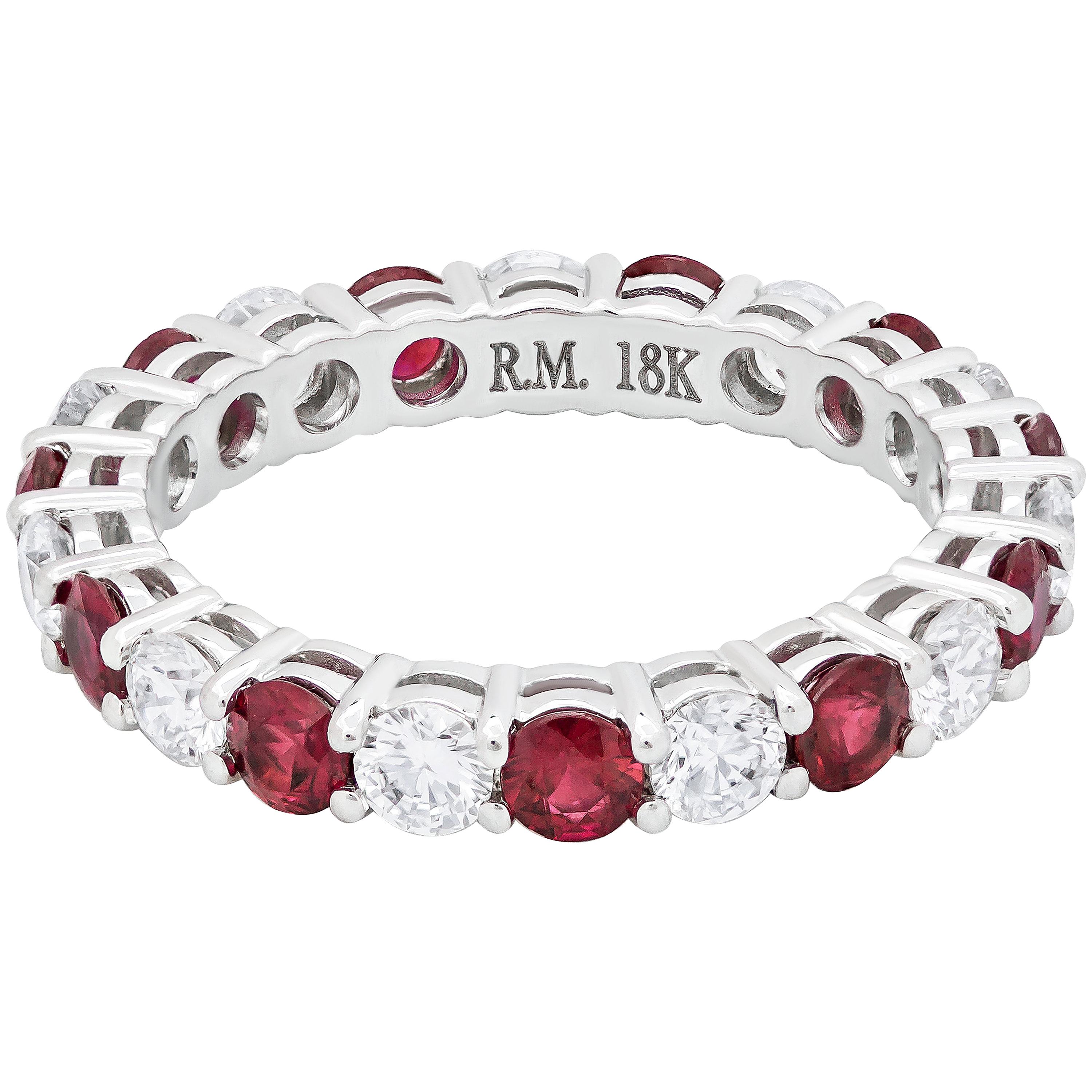 2.52 Carats Total Round Cut Alternating Ruby and Diamond Eternity Wedding Band For Sale