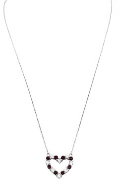 Alternating Ruby and Diamond Open Heart Pendant Necklace in 14K White Gold