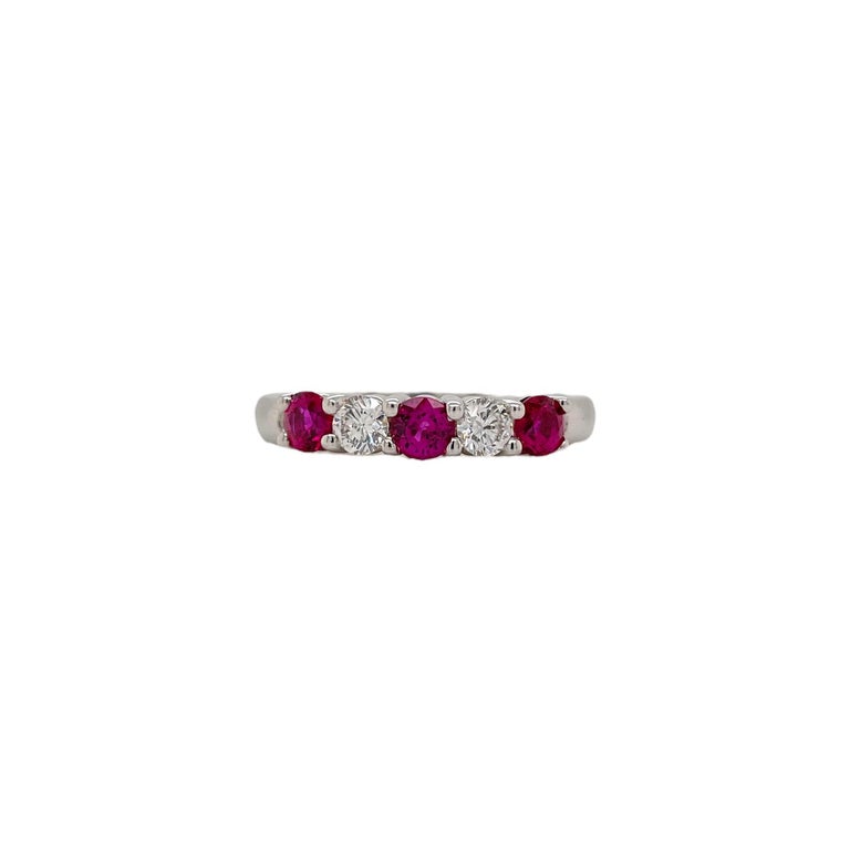 Alternating Ruby and Diamond Band in 14k White Gold For Sale at 1stDibs