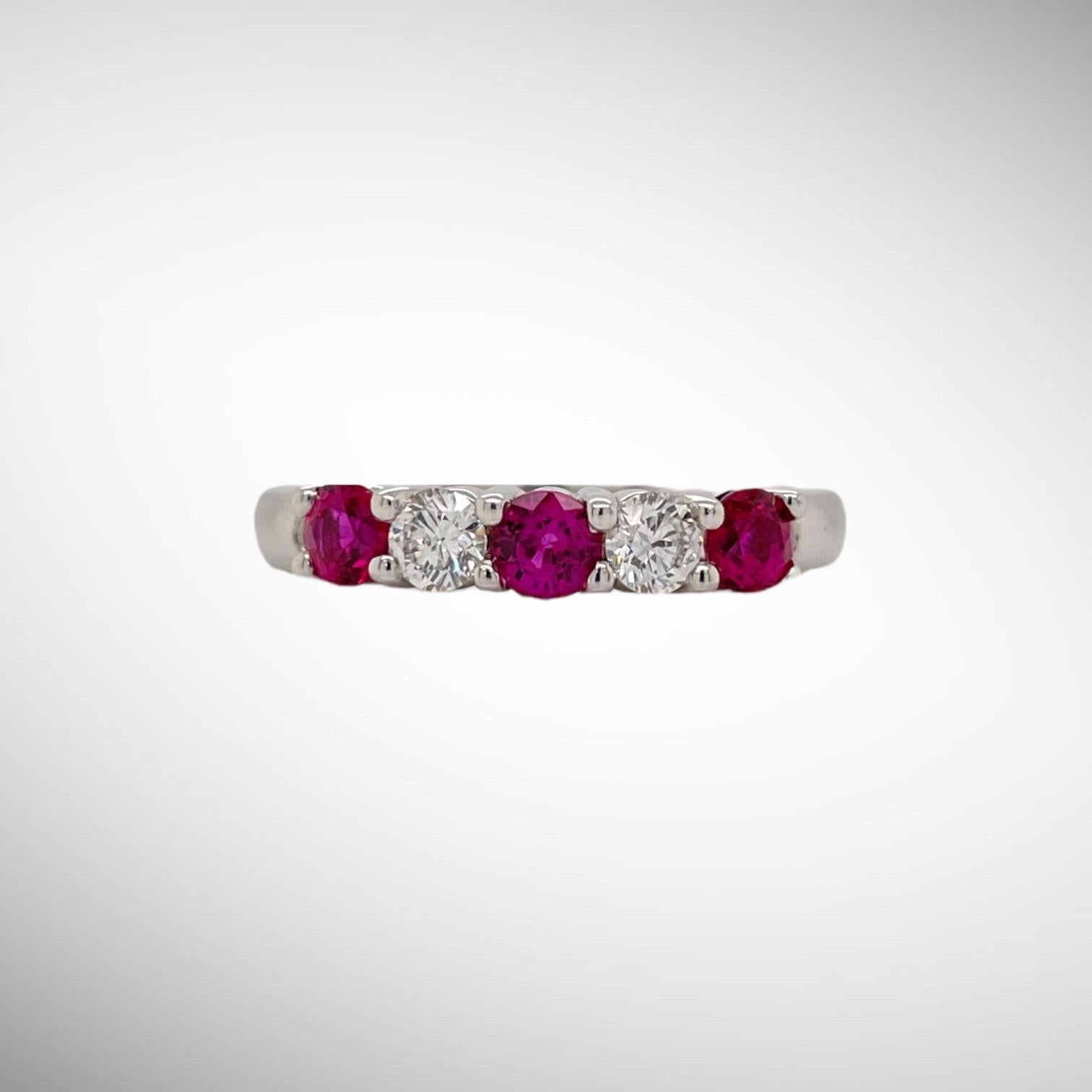 Alternating Ruby & Diamond Band in 14k White Gold In New Condition For Sale In New York, NY