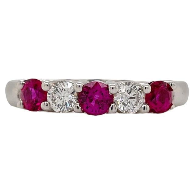 Alternating Ruby & Diamond Band in 14k White Gold For Sale