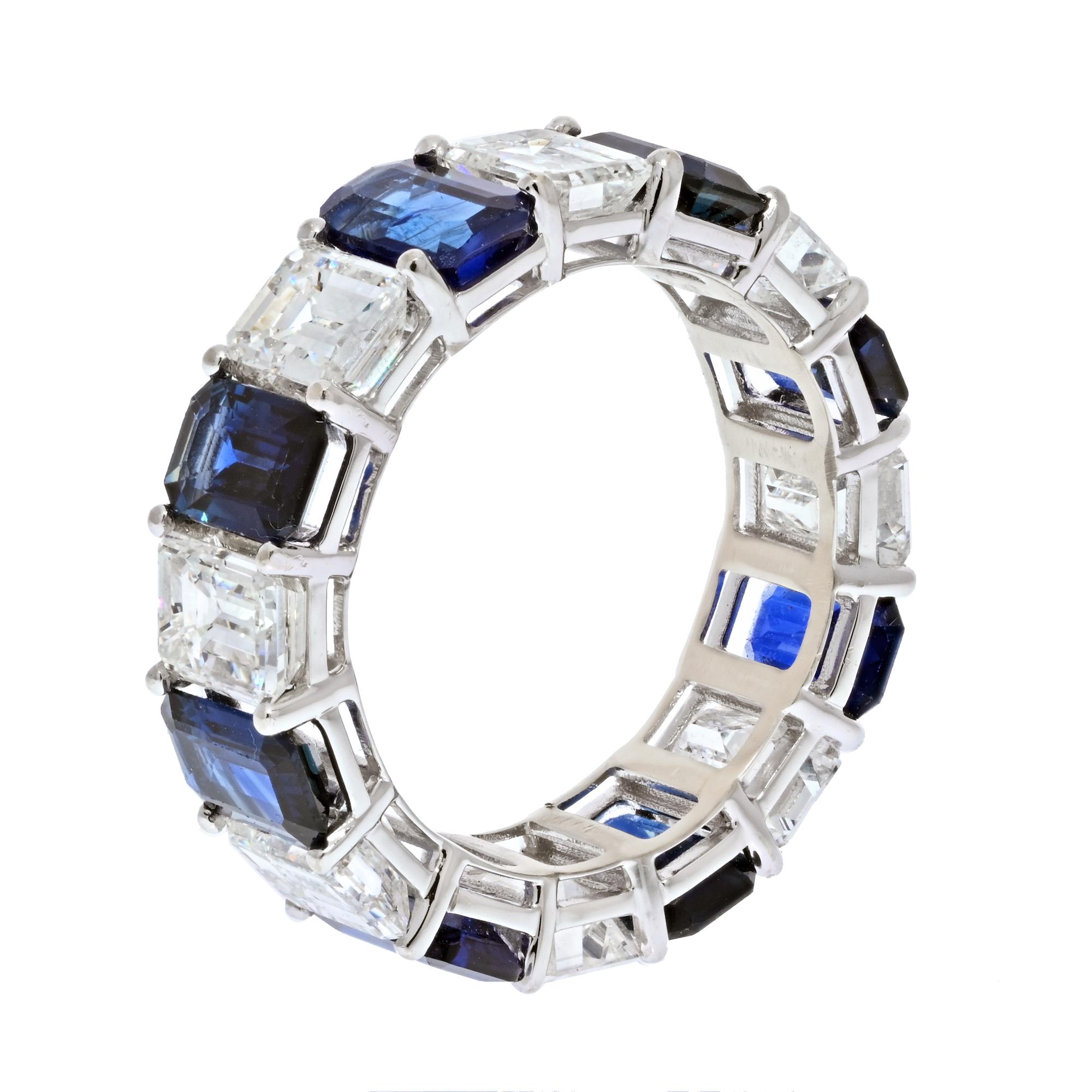 Contemporary Alternating Sapphire and Diamond Eternity Band 9 Carats