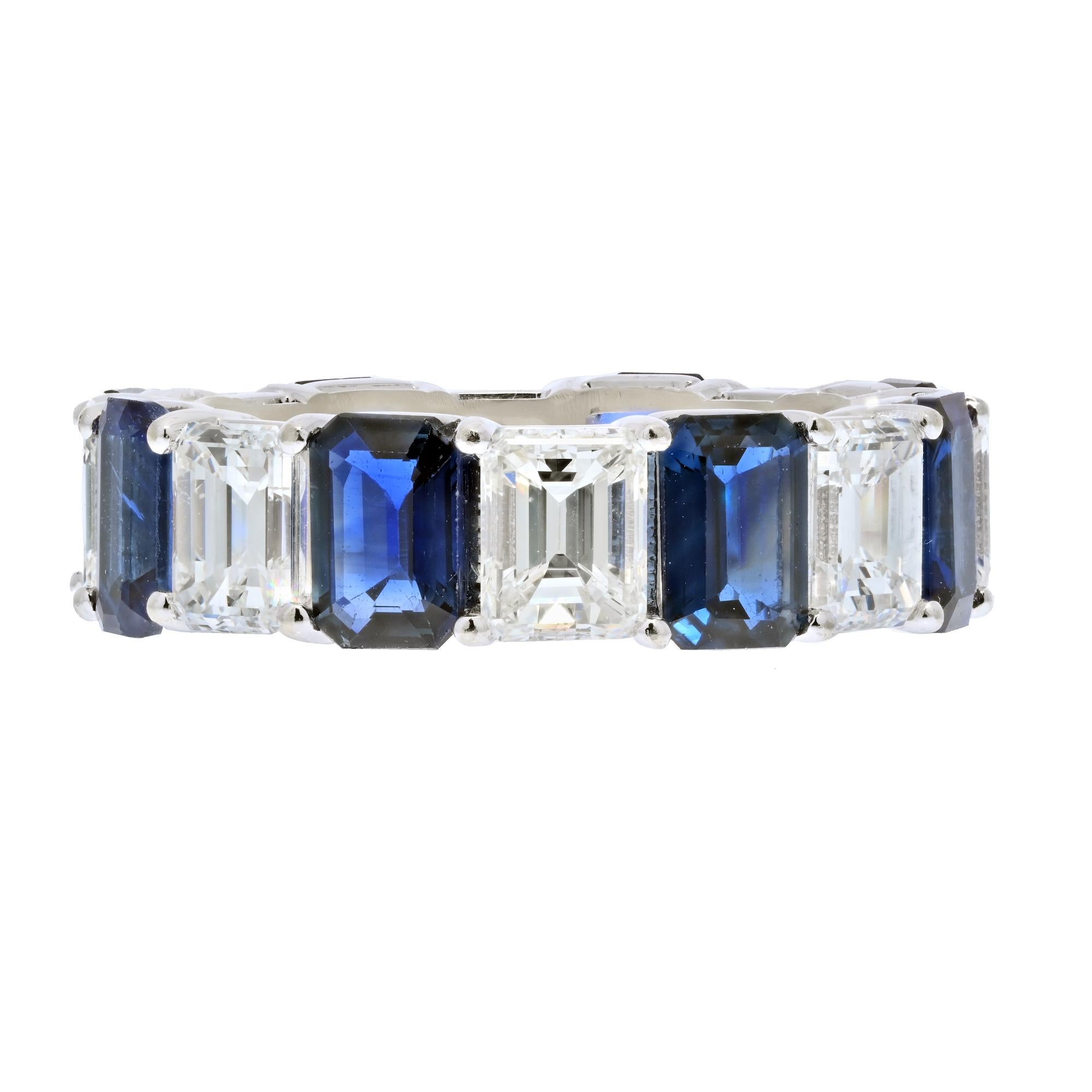 Emerald Cut Alternating Sapphire and Diamond Eternity Band 9 Carats