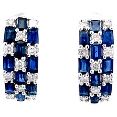 Alternating Sapphire and Diamond Huggie Earrings in 18k White Gold Alternating Sapphire and Diamond Huggie Earrings in 18k White Gold
