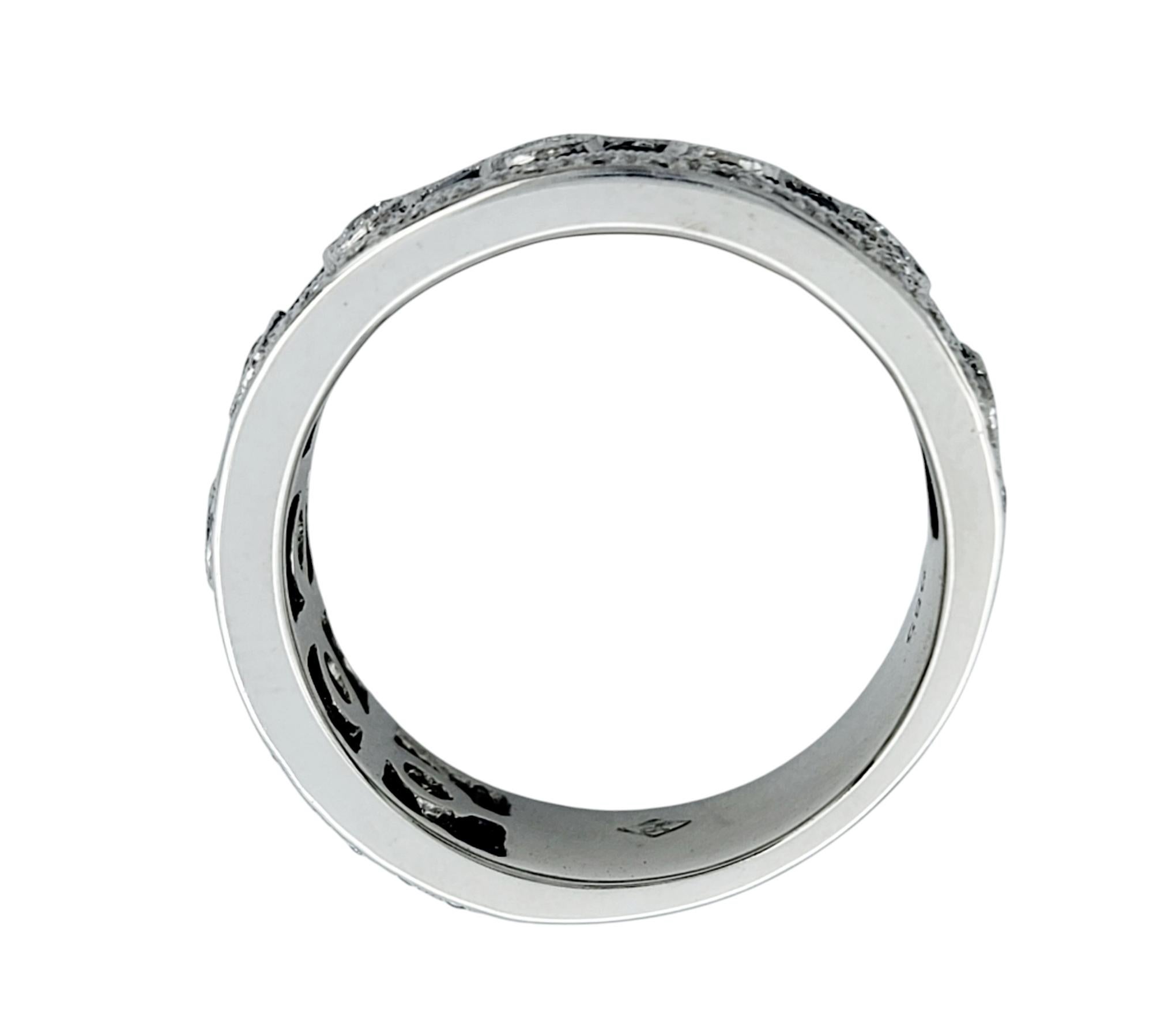 Round Cut Alternating Sapphire and Diamond Milgrain Band Ring in 14 Karat White Gold For Sale