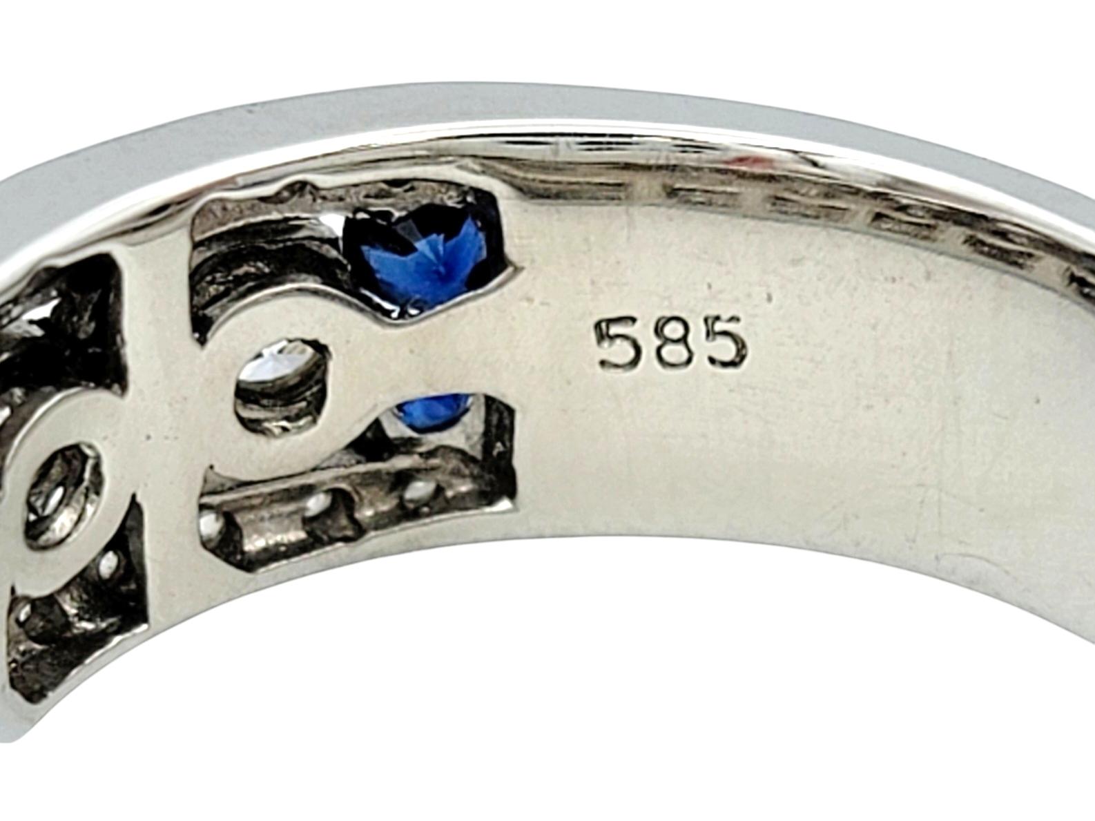 Alternating Sapphire and Diamond Milgrain Band Ring in 14 Karat White Gold For Sale 2