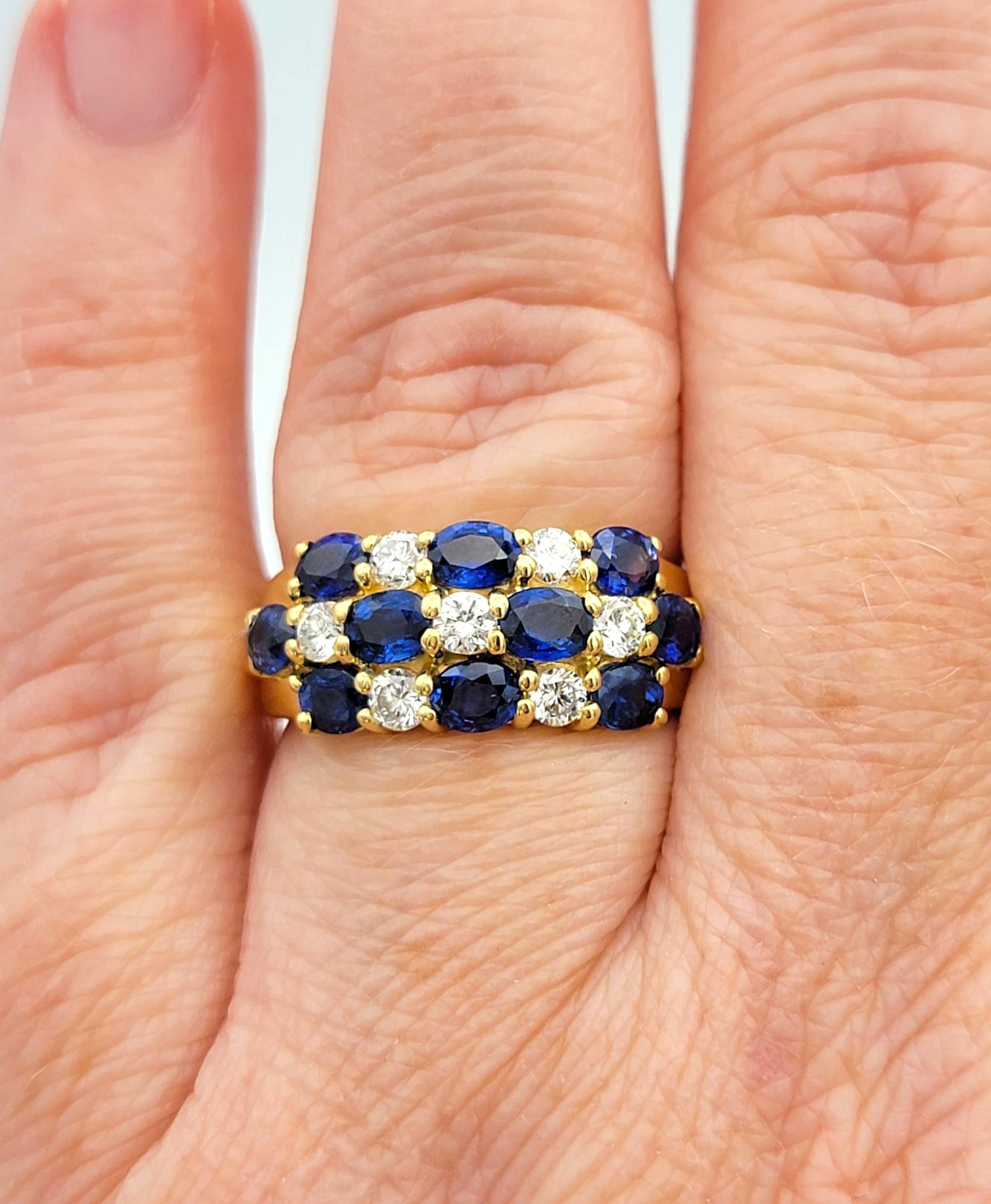 Alternating Sapphire and Diamond Multi Row Band Ring in 18 Karat Yellow Gold For Sale 4