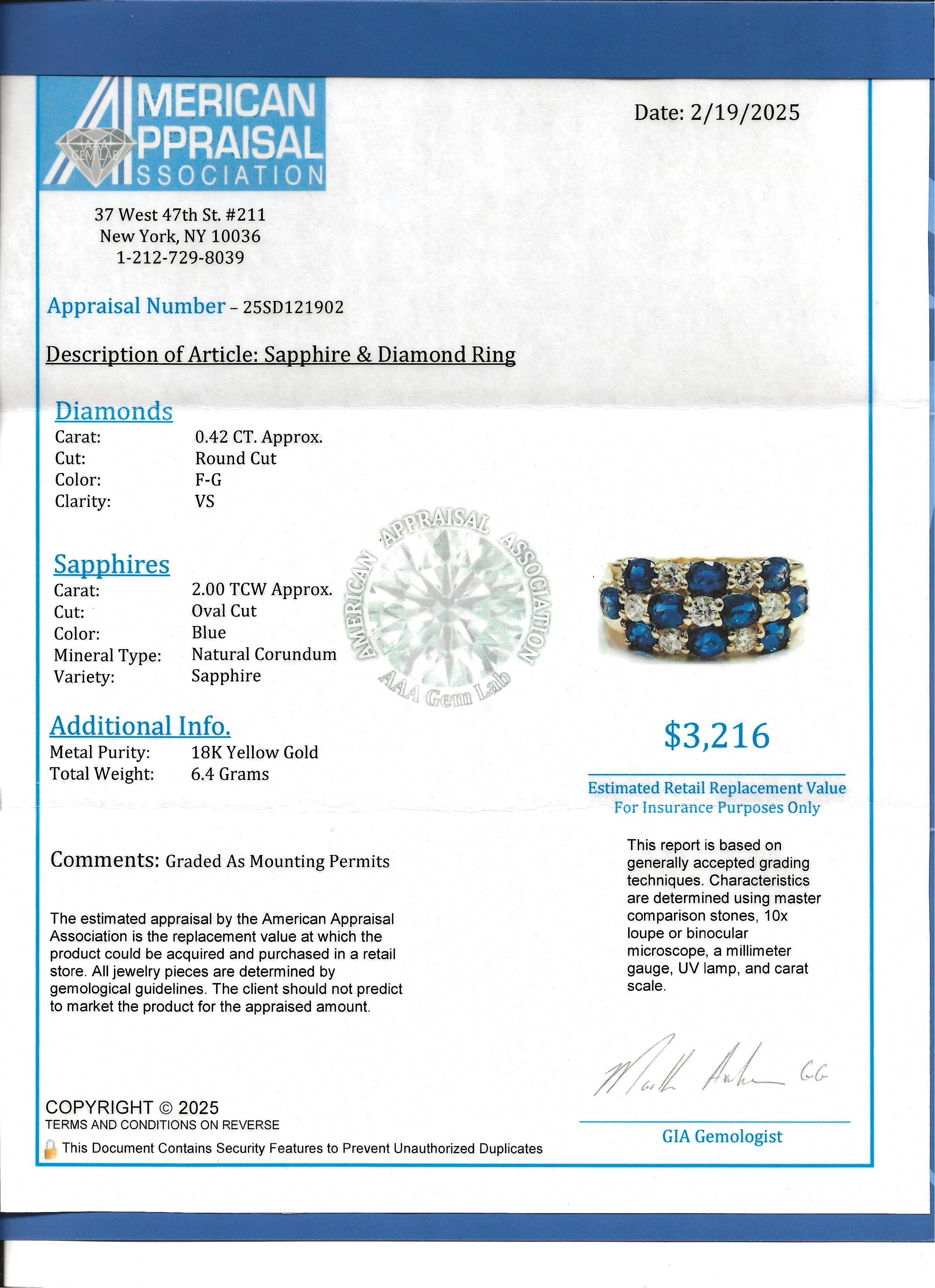 Alternating Sapphire and Diamond Multi Row Band Ring in 18 Karat Yellow Gold For Sale 5