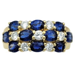 Alternating Sapphire and Diamond Multi Row Band Ring in 18 Karat Yellow Gold